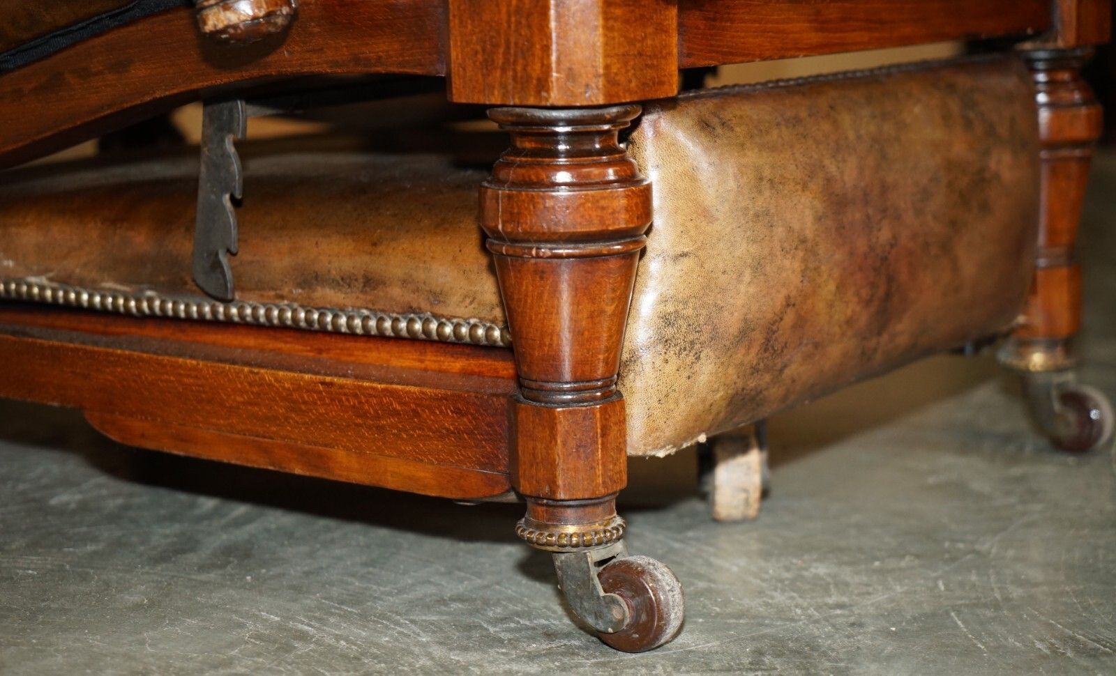 photo furniture Fully Adjustable Restored Antique Victorian Brown Leather Metamorphic Armchair
