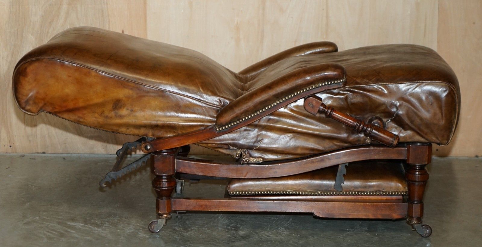 photo buy Fully Adjustable Restored Antique Victorian Brown Leather Metamorphic Armchair