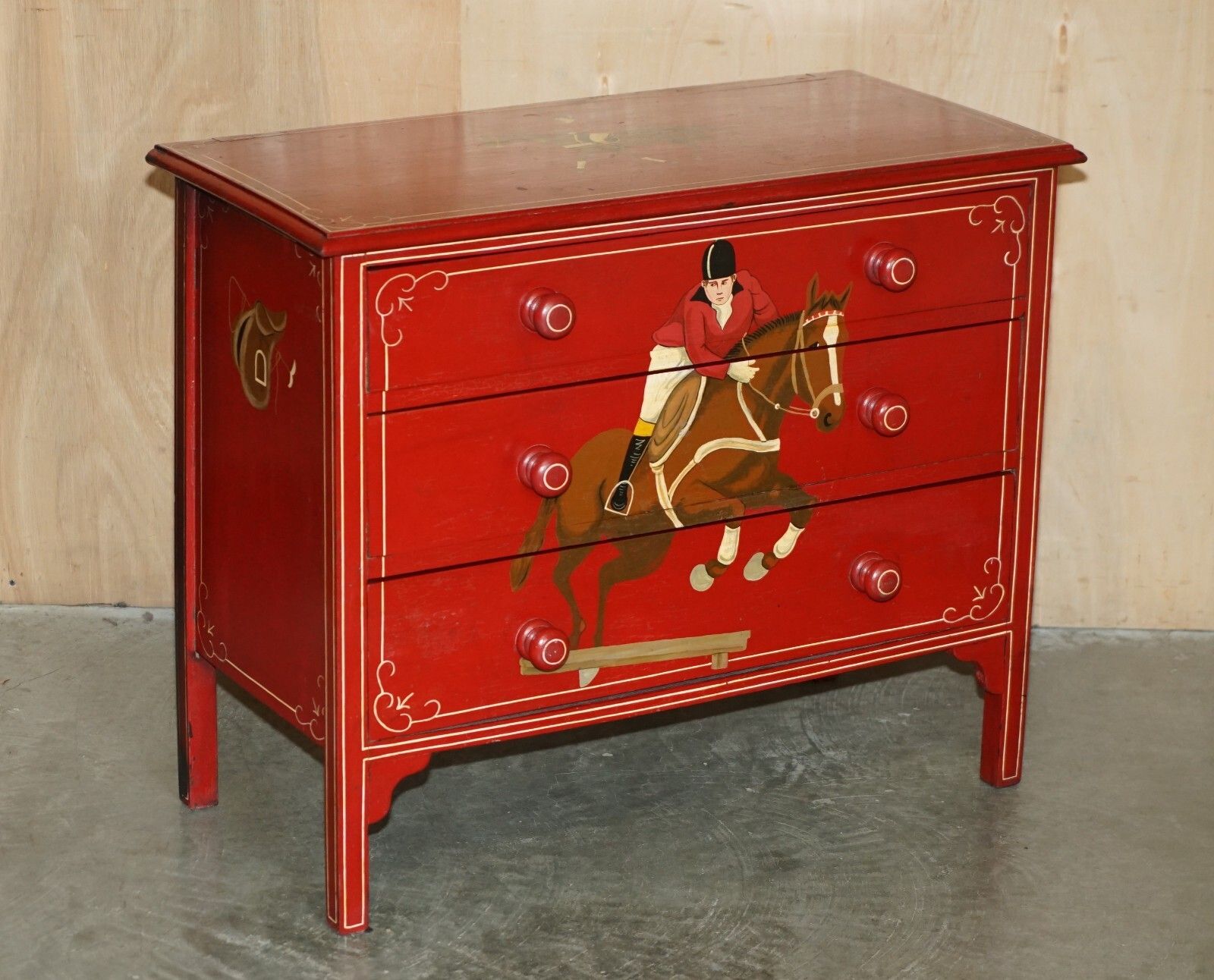 Equestrian Antique Victorian Pine Hand Painted Horse & Jockey Chest Of Drawers photo furniture