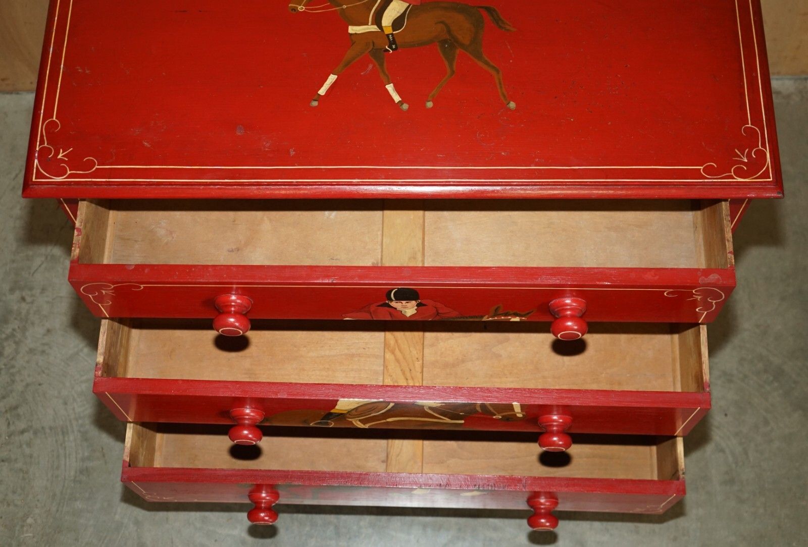 photo buy Equestrian Antique Victorian Pine Hand Painted Horse & Jockey Chest Of Drawers