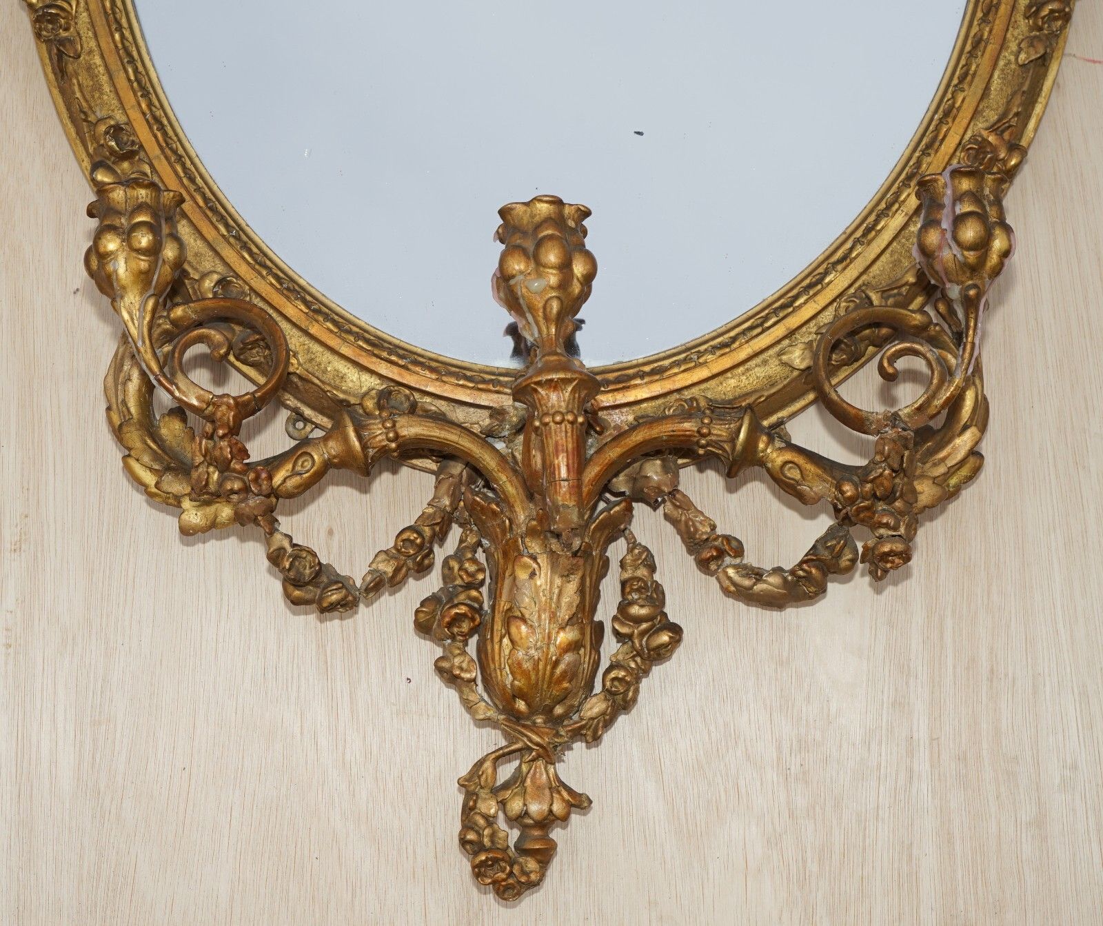 photo for sale Original Circa 1800 Gold Gilt Frame Girandole Mirror Carved Cherub Putti Angel