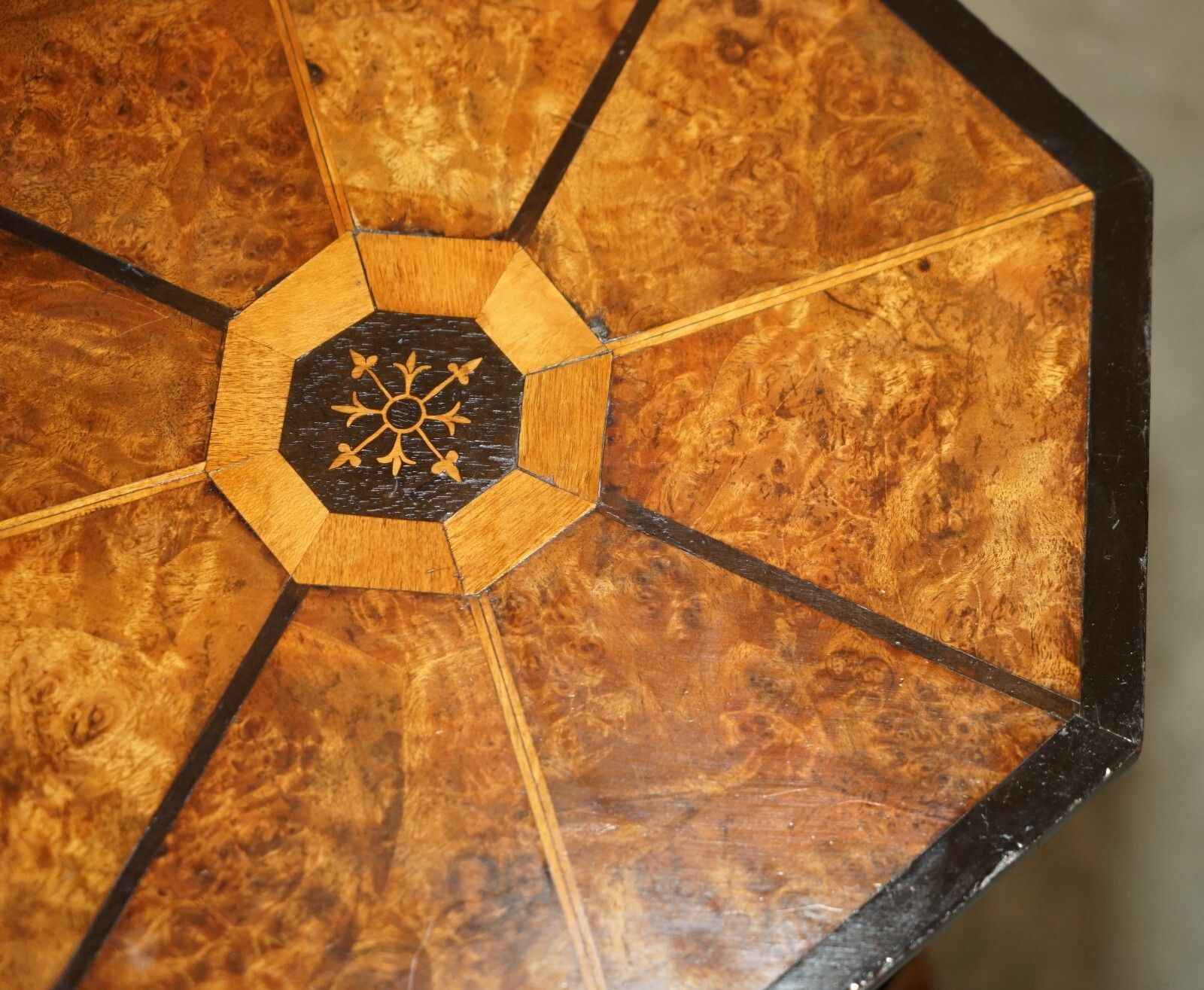 Exquisite Antique Victorian Hexagonal Burr Walnut Three Tiered Side End Table photo vintage