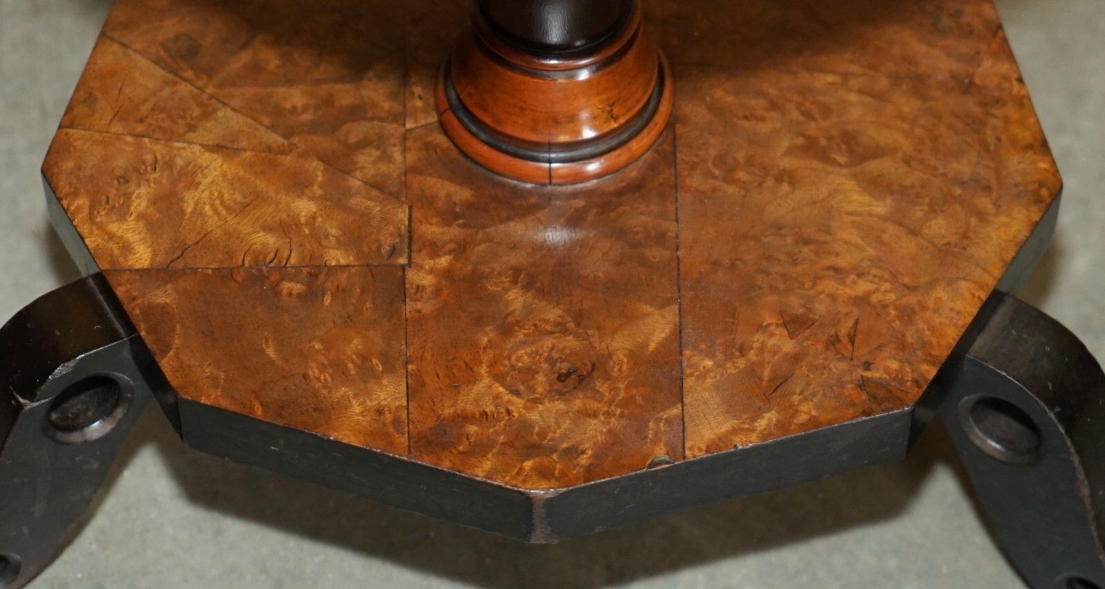 Furniture Exquisite Antique Victorian Hexagonal Burr Walnut Three Tiered Side End Table photo