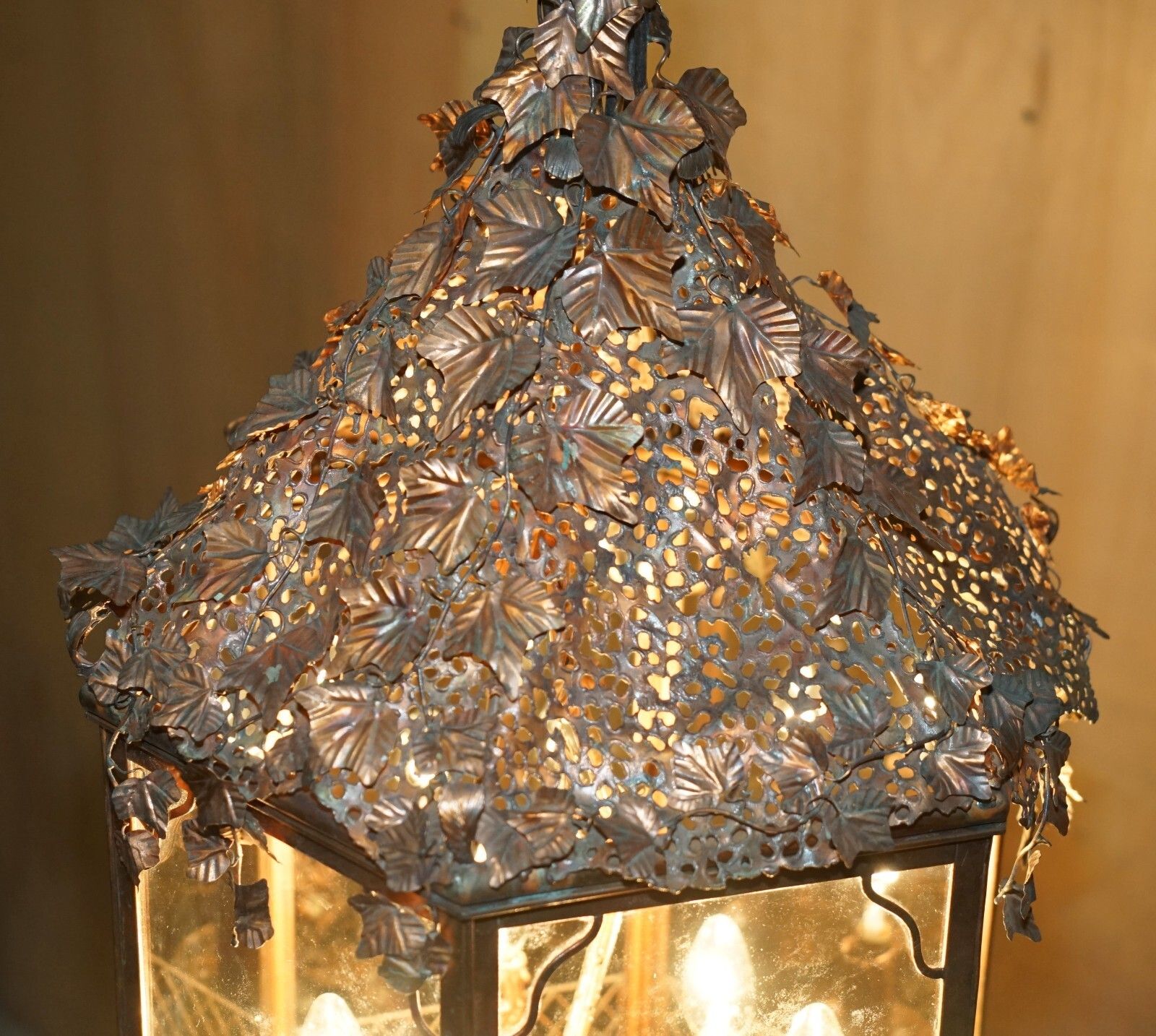 Important Decorative 1960's Italian Copper Floral Hanging Lantern Must See Pics photo 3950.0