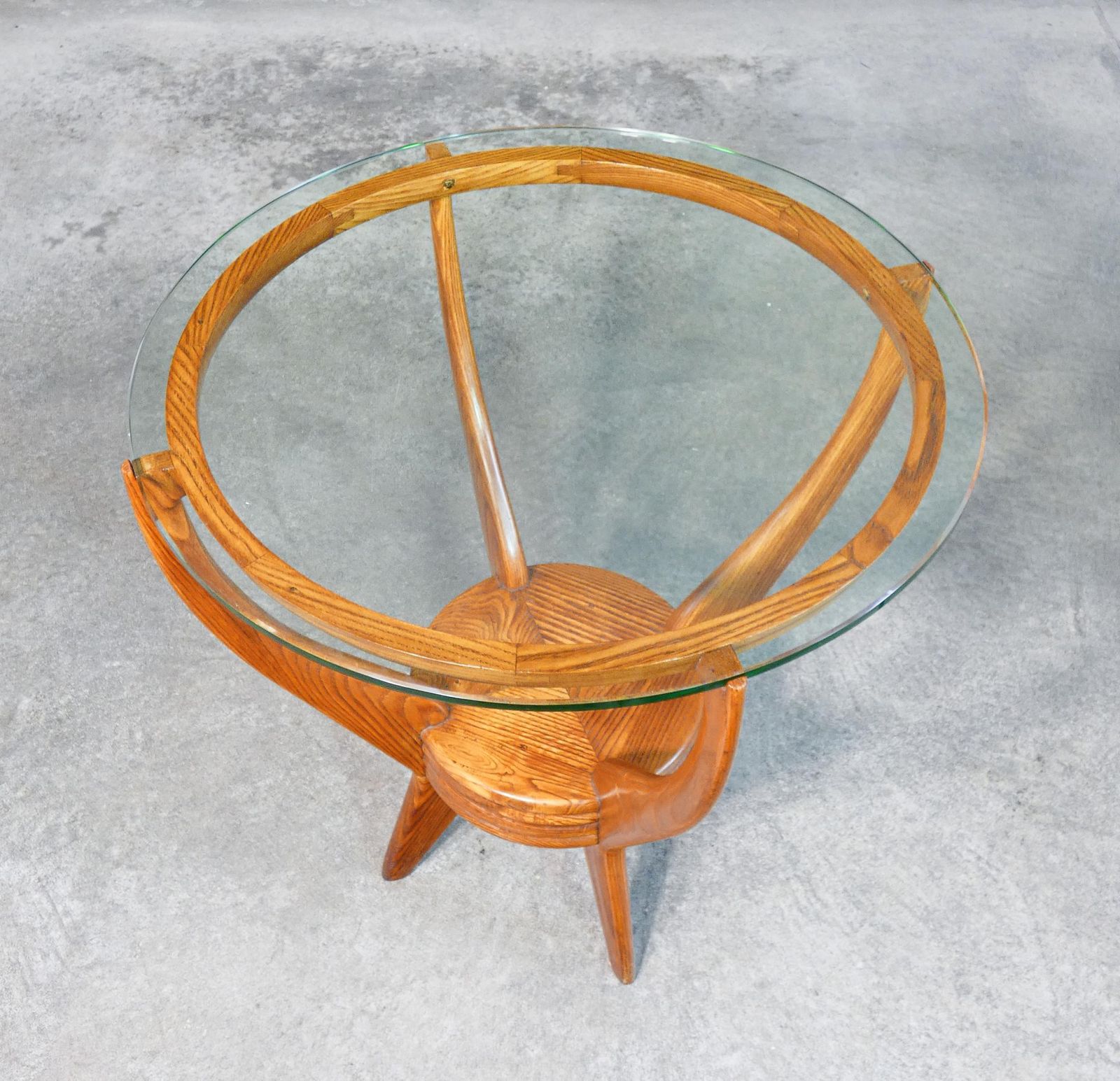 Italian Design Coffee Table From 1940s, Made Of Wood And Circular Glass Top photo Furniture