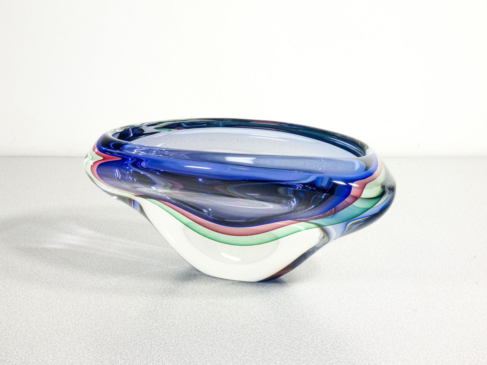 Murano Polychrome Blown Glass Vase, Submerged Series By Franco Schiavon. photo vintage