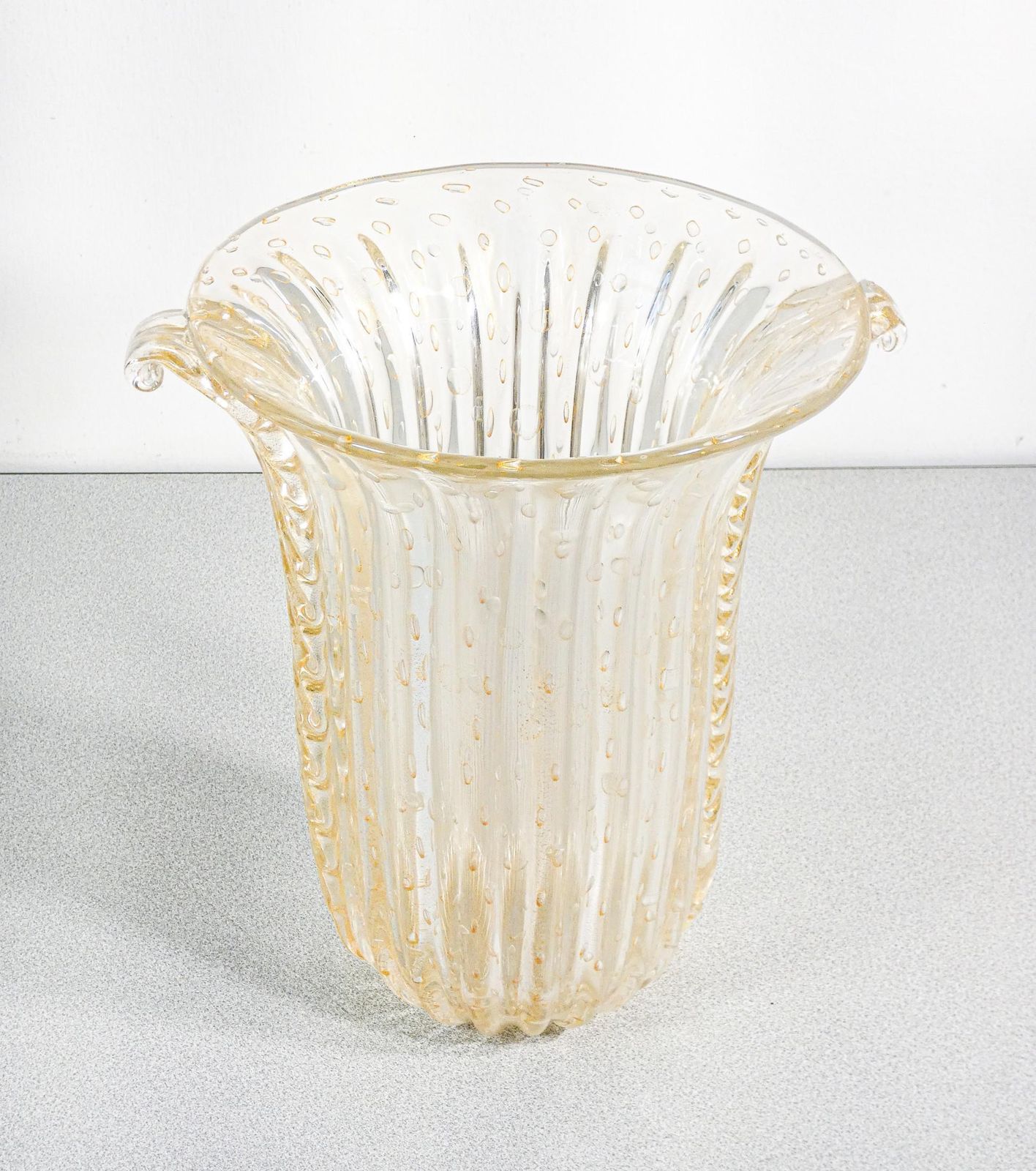 Toso Murano Design Vase, Transparent Blown Glass Bullicant, Corded photo Home Decor