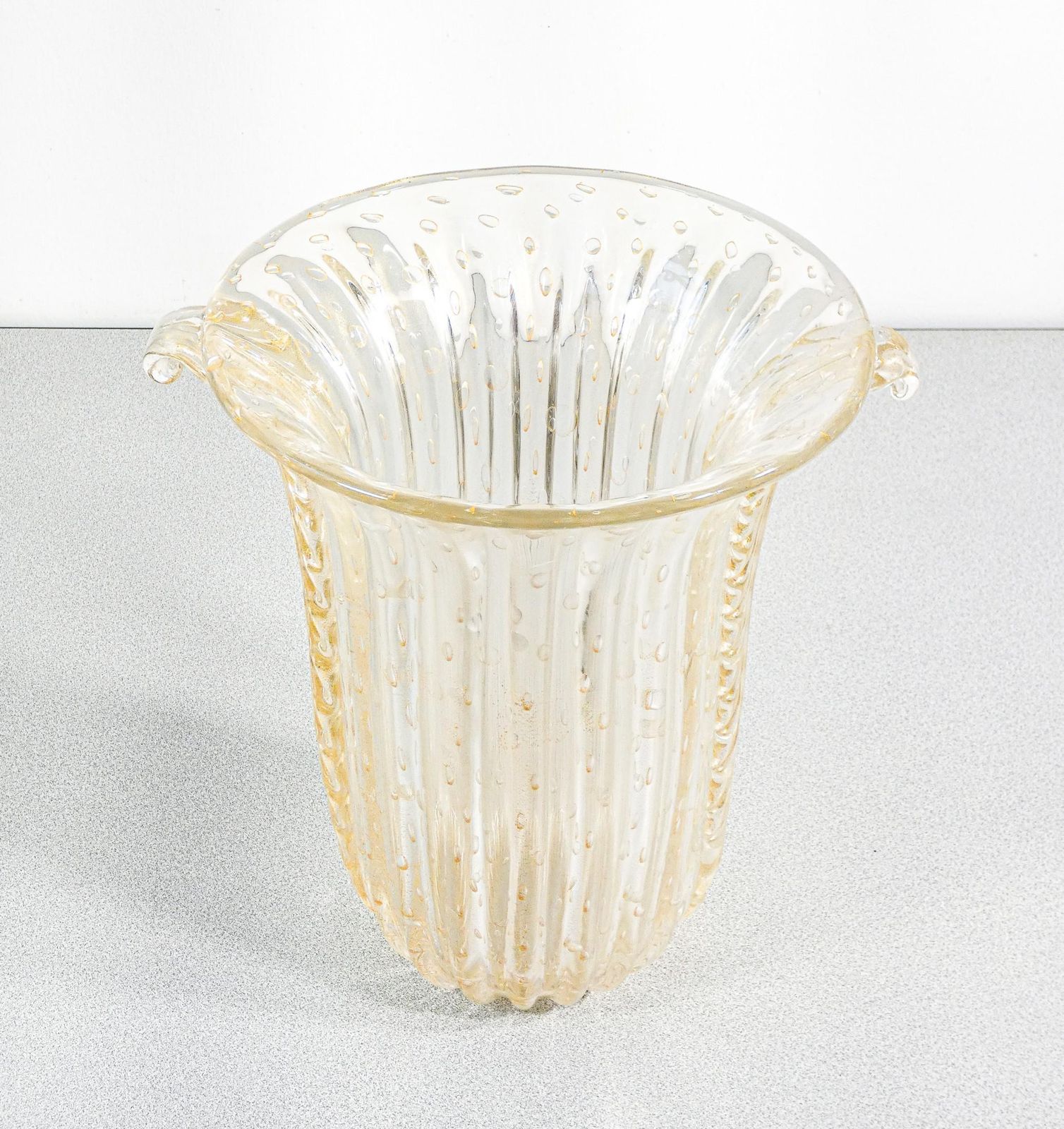 photo for sale Toso Murano Design Vase, Transparent Blown Glass Bullicant, Corded