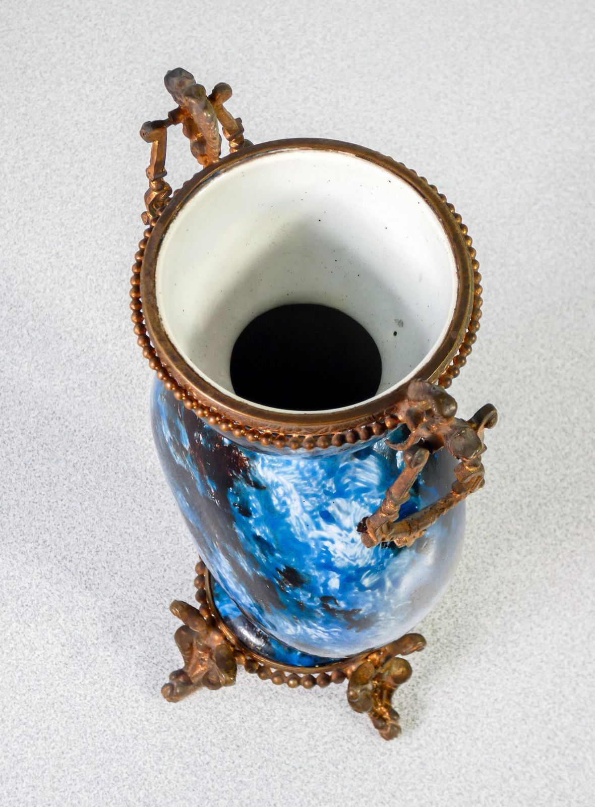 Pair Of Glazed And Hand Painted Ceramic And Bronze Vases. Late 19th Century photo 852.0