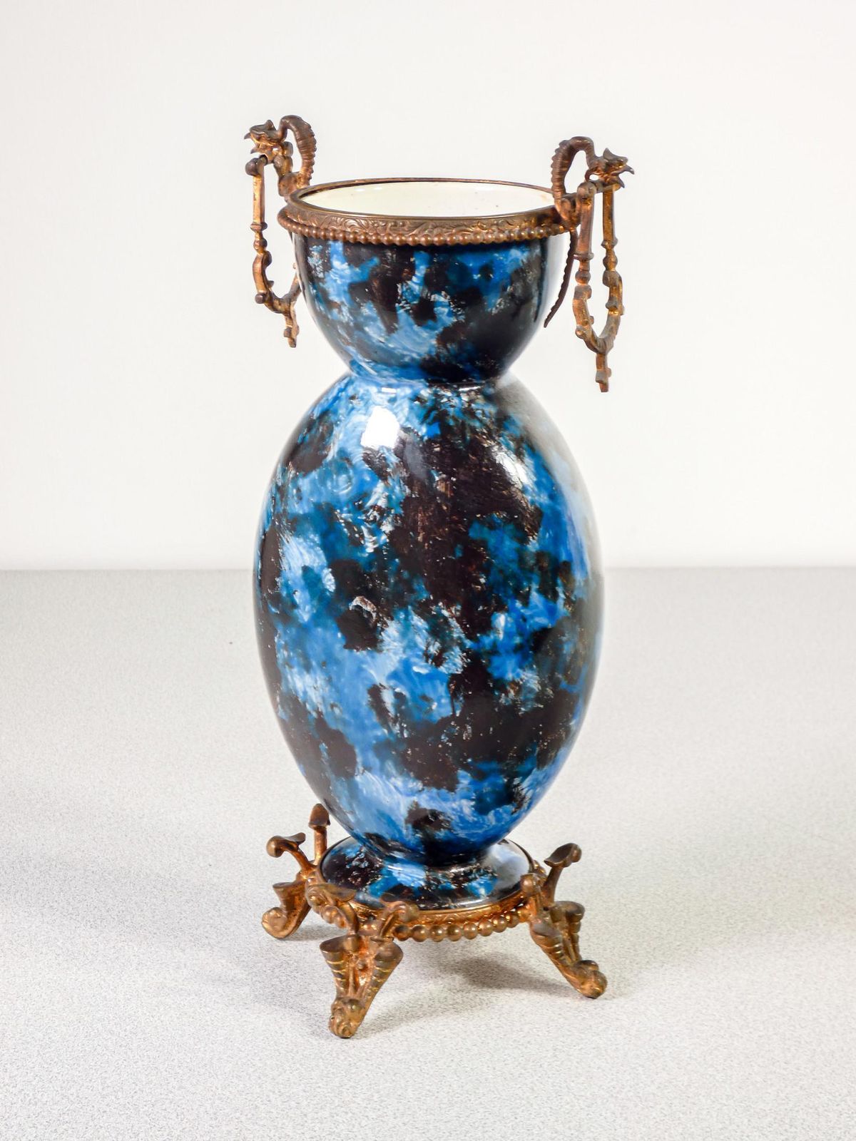photo furniture Pair Of Glazed And Hand Painted Ceramic And Bronze Vases. Late 19th Century