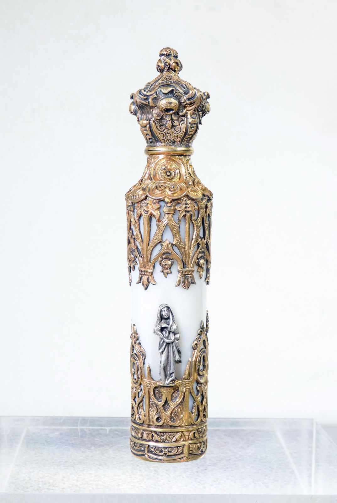 Perfume Holder Vial In Neo Gothic Style, Vermeil Silver, Opaline Glass, 19th C photo furniture