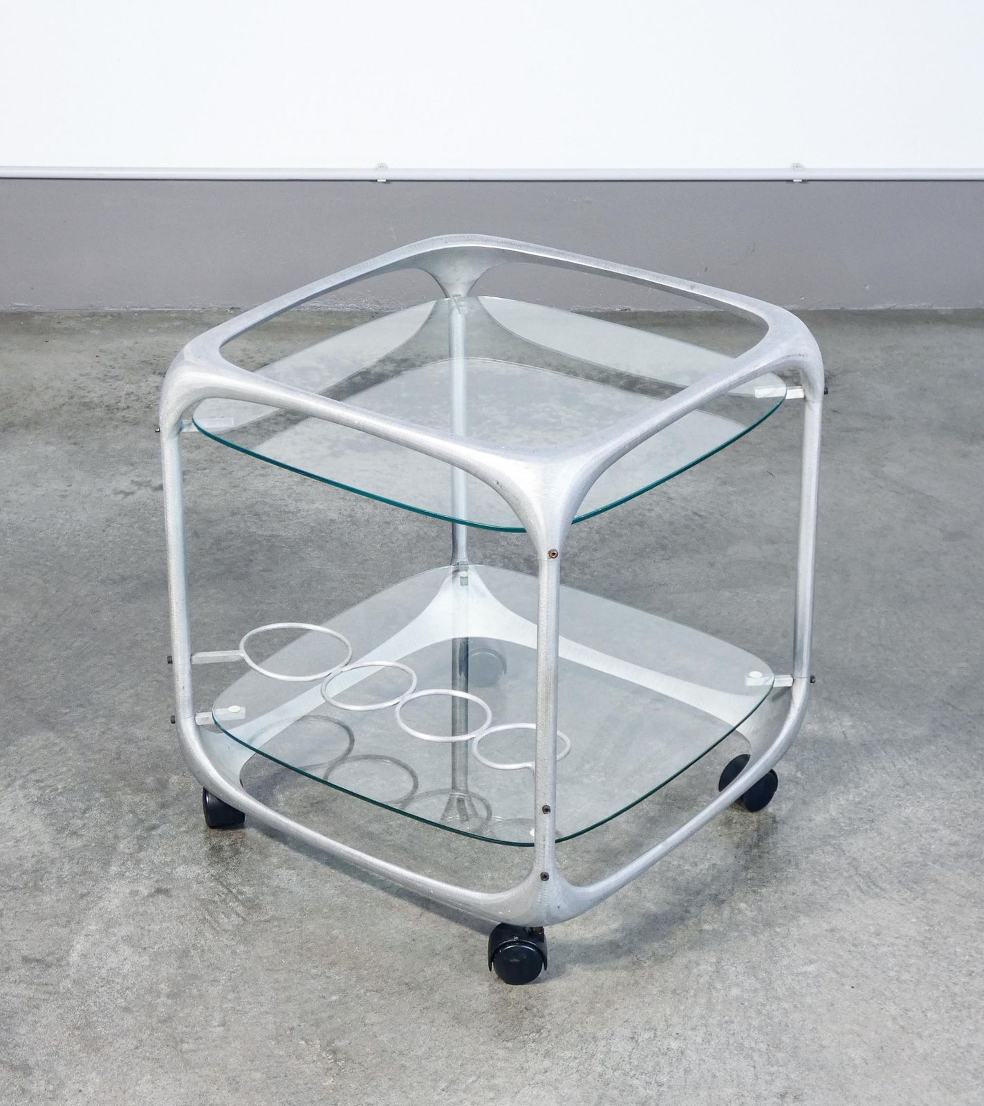 Aluminum And Glass Bar Cart, Design Renzo Burchiellaro. Italy, 70s photo furniture