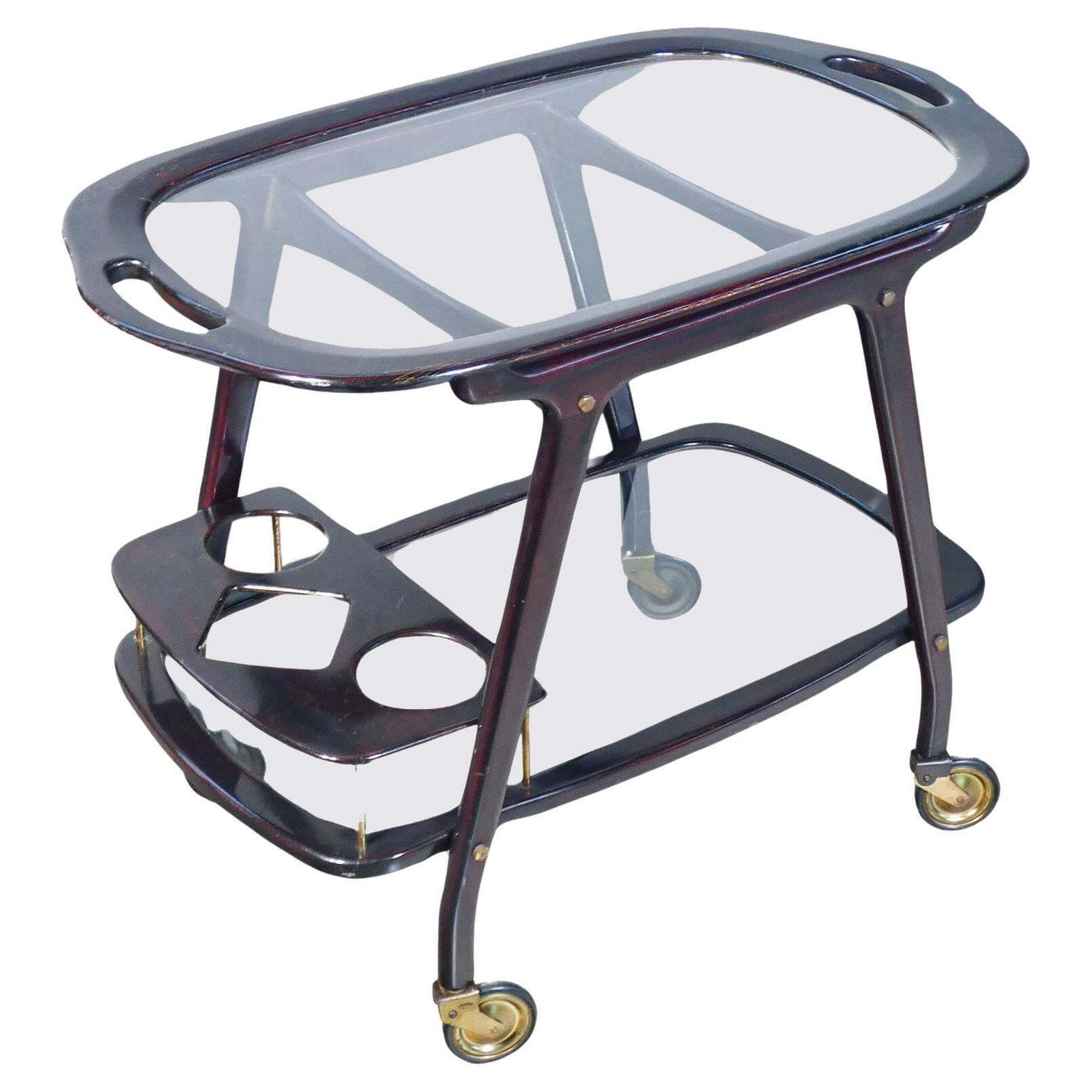 Cesare Lacca Design Food Cart, Lacquered Wood With Tray. 1950s