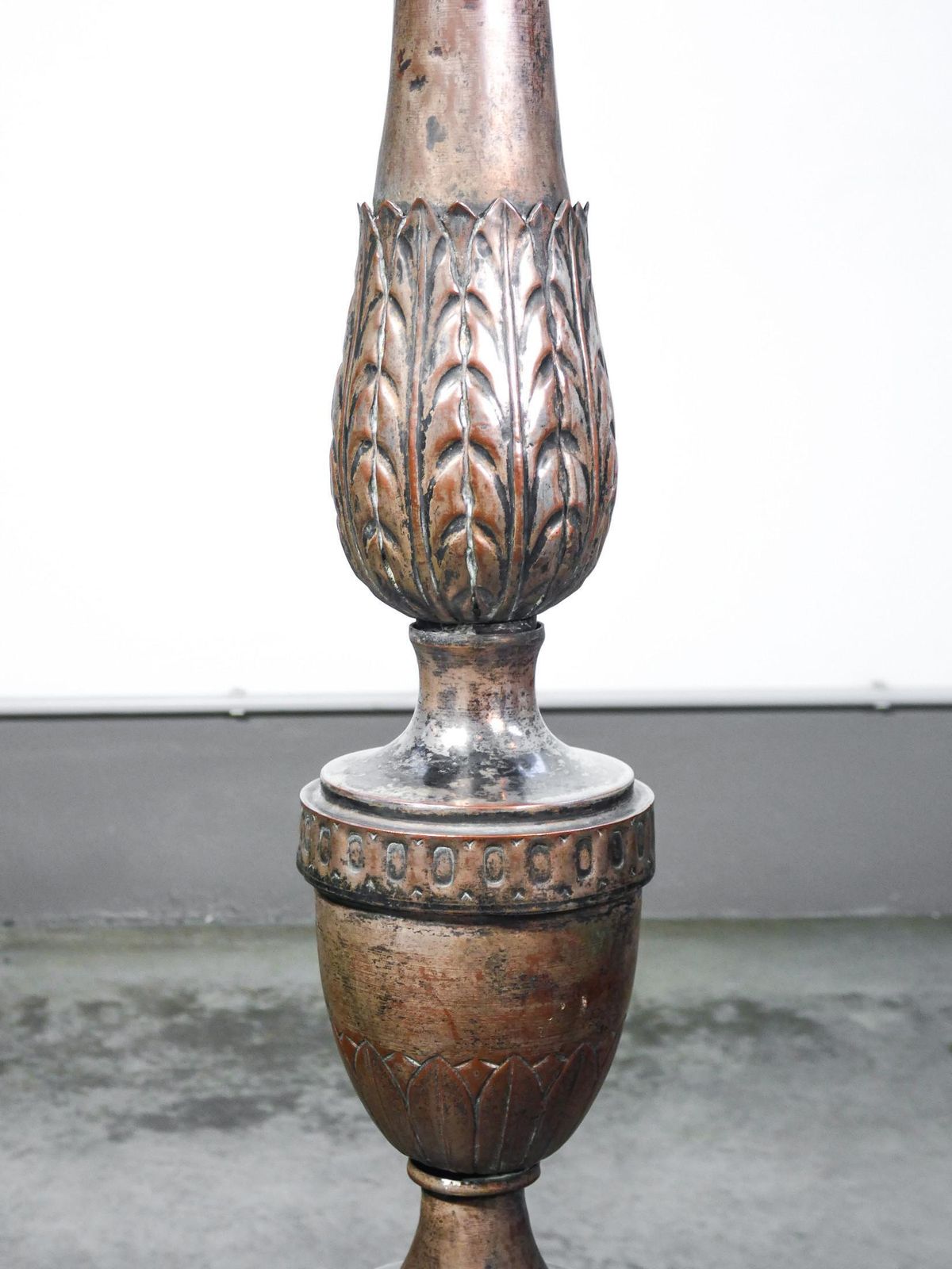 Candlestick In Silvered Copper, Embossed Decoration, Italy, 18th Century photo vintage