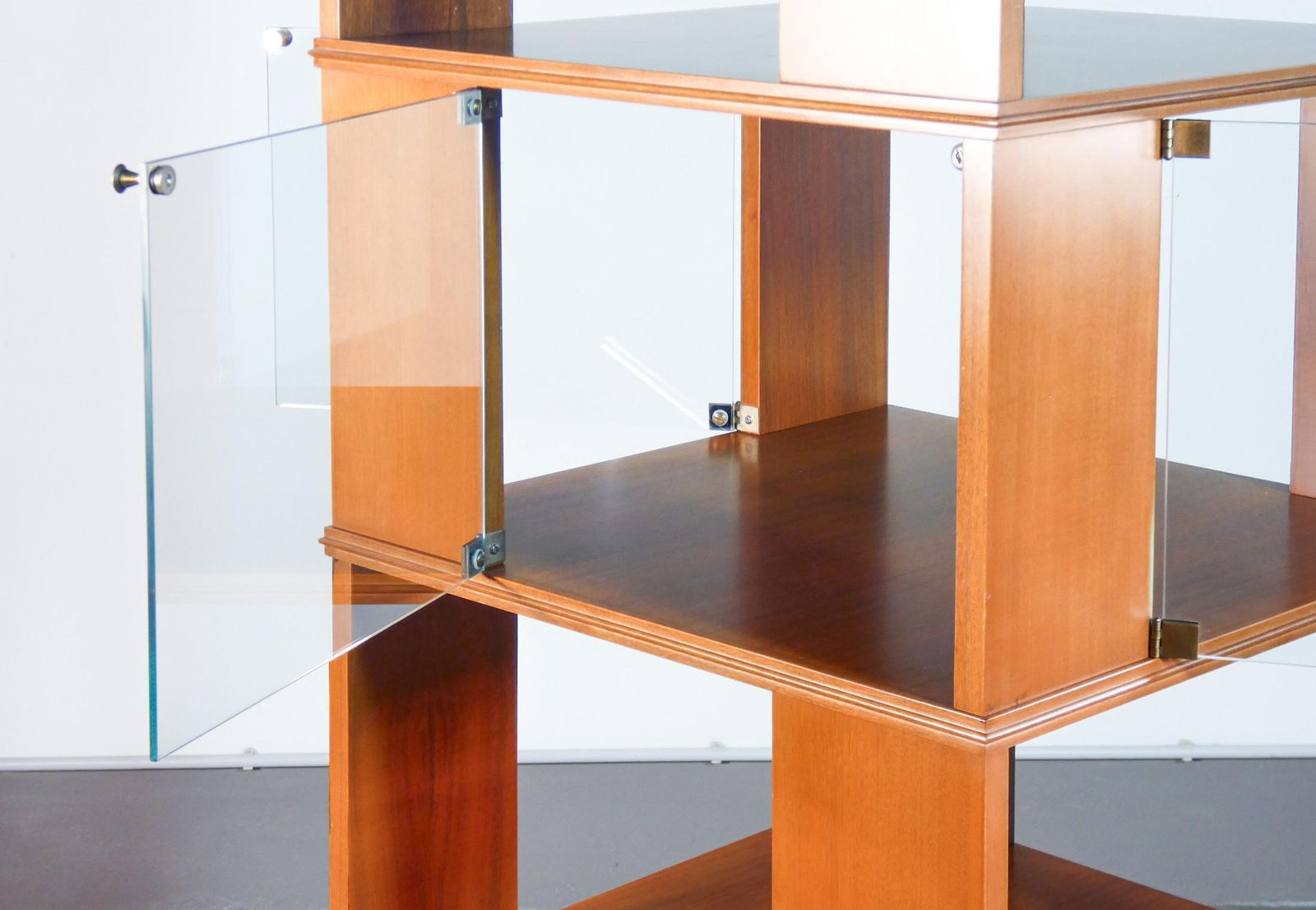 Wooden Center Swivel Bookcase, Six Shelves. Italy, 60s photo vintage