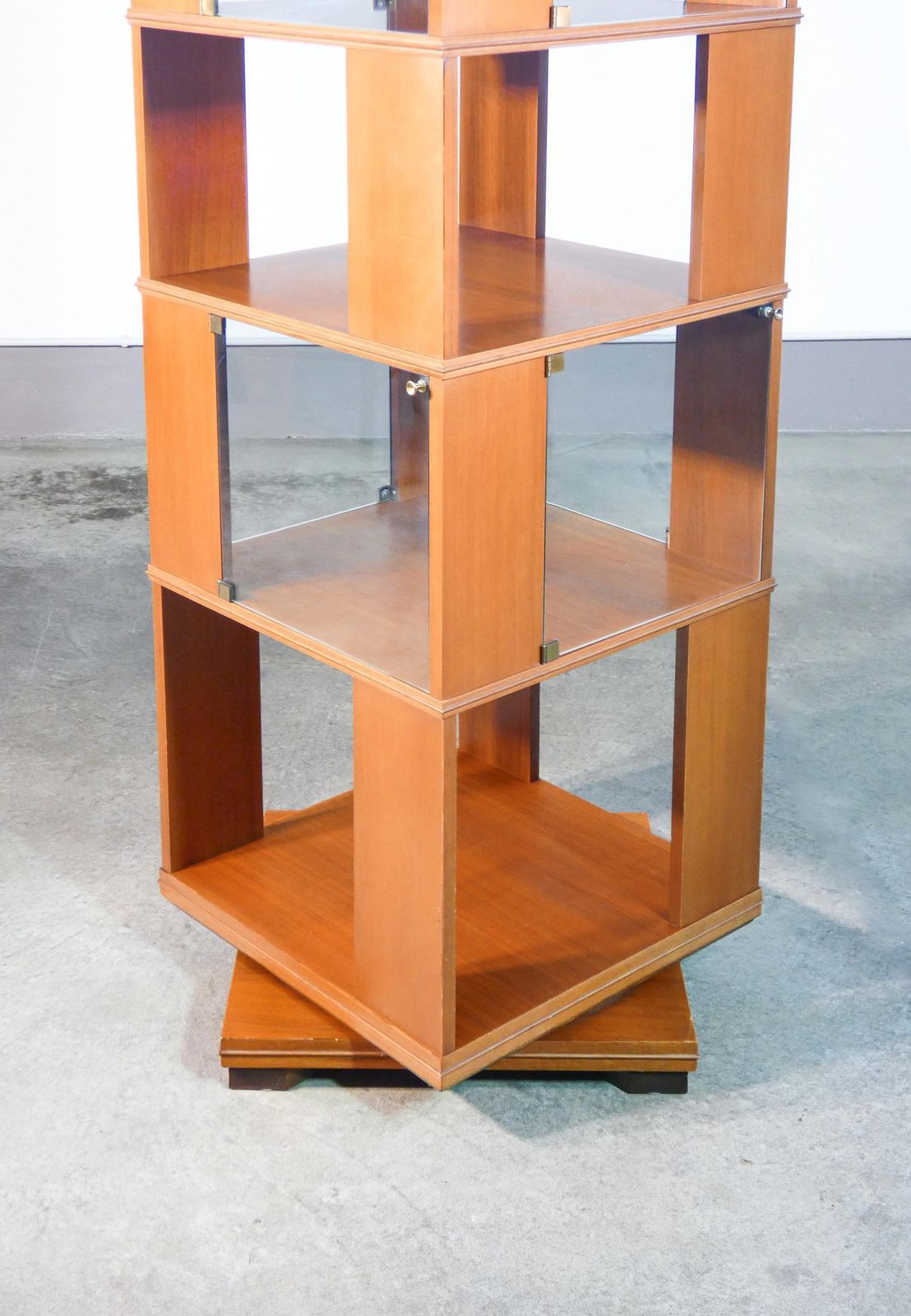 photo furniture Wooden Center Swivel Bookcase, Six Shelves. Italy, 60s