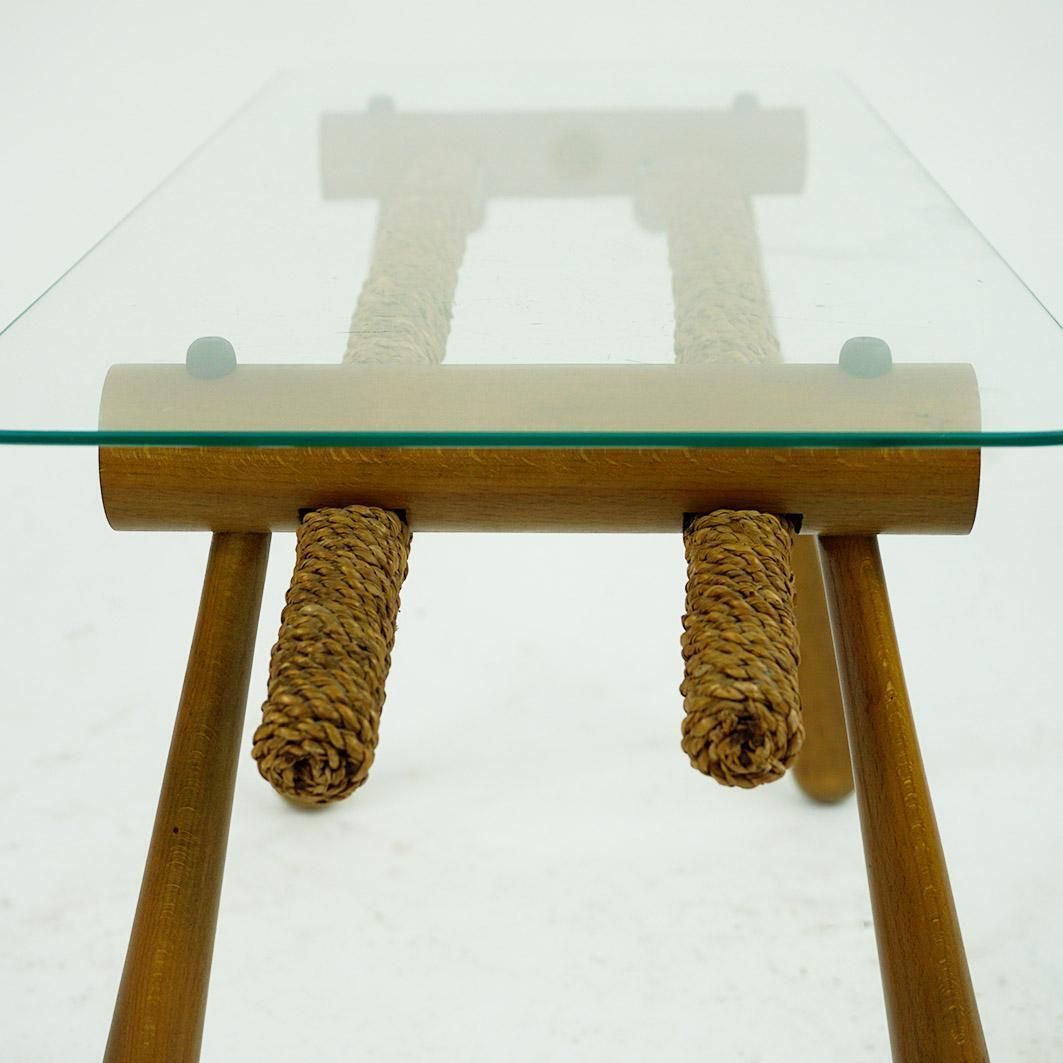 photo furniture Austrian Midcentury Beechwood Side Table With Cord And Glass Top By Max Kment