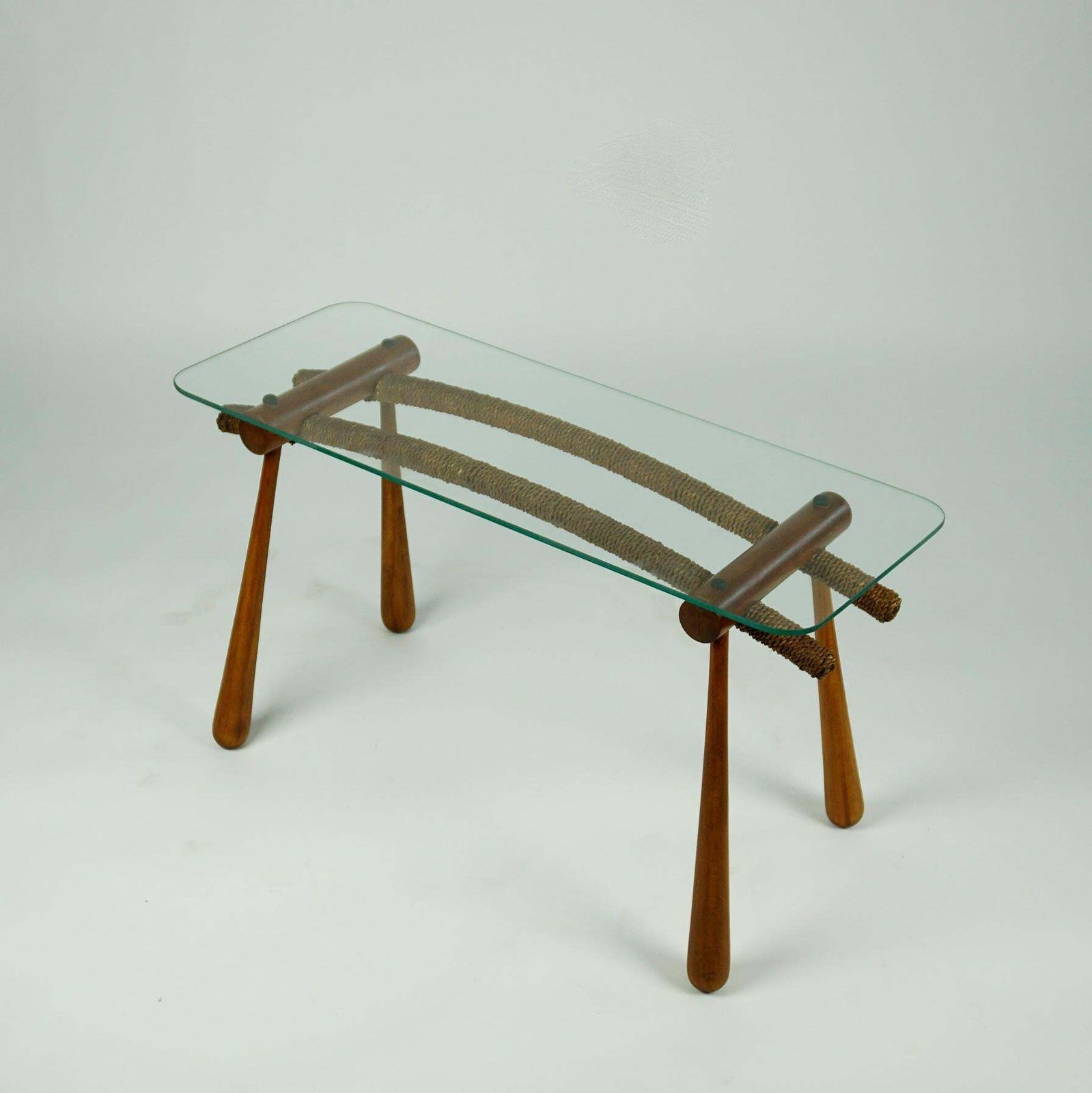 Austrian Midcentury Beechwood Side Table With Cord And Glass Top By Max Kment photo buy