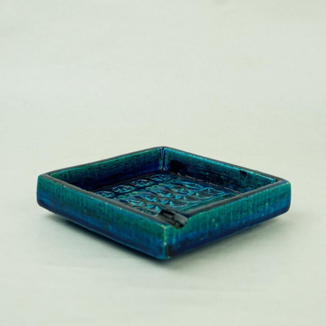 Italian Midcentury Square Rimini Blu Ceramic Ashtray By Aldo Londi For Bitossi photo for sale