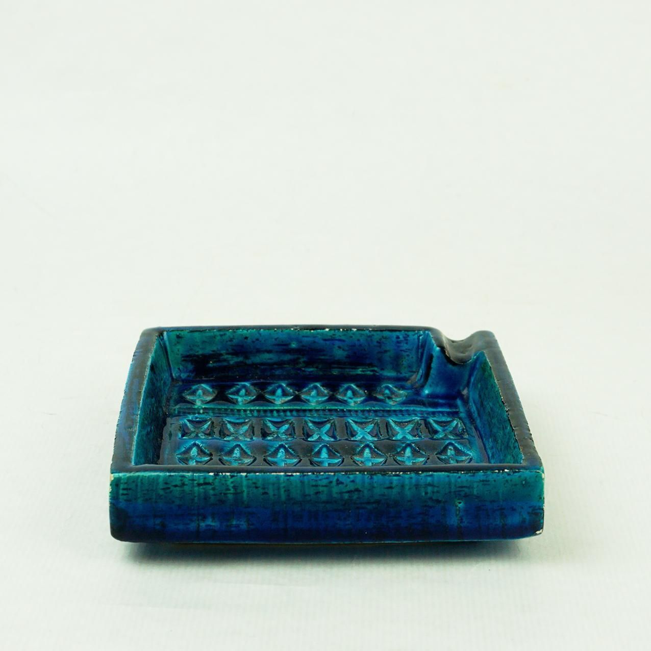 Italian Midcentury Square Rimini Blu Ceramic Ashtray By Aldo Londi For Bitossi photo 443.0