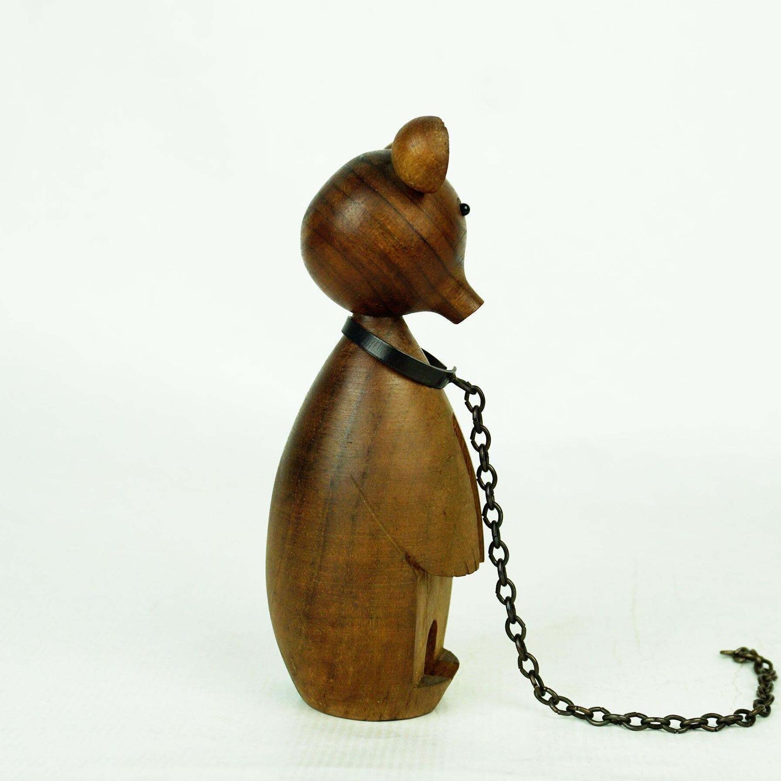 Austrian Midcentury Walnut Bear On A Chain By Werkstätte Hagenauer photo for sale