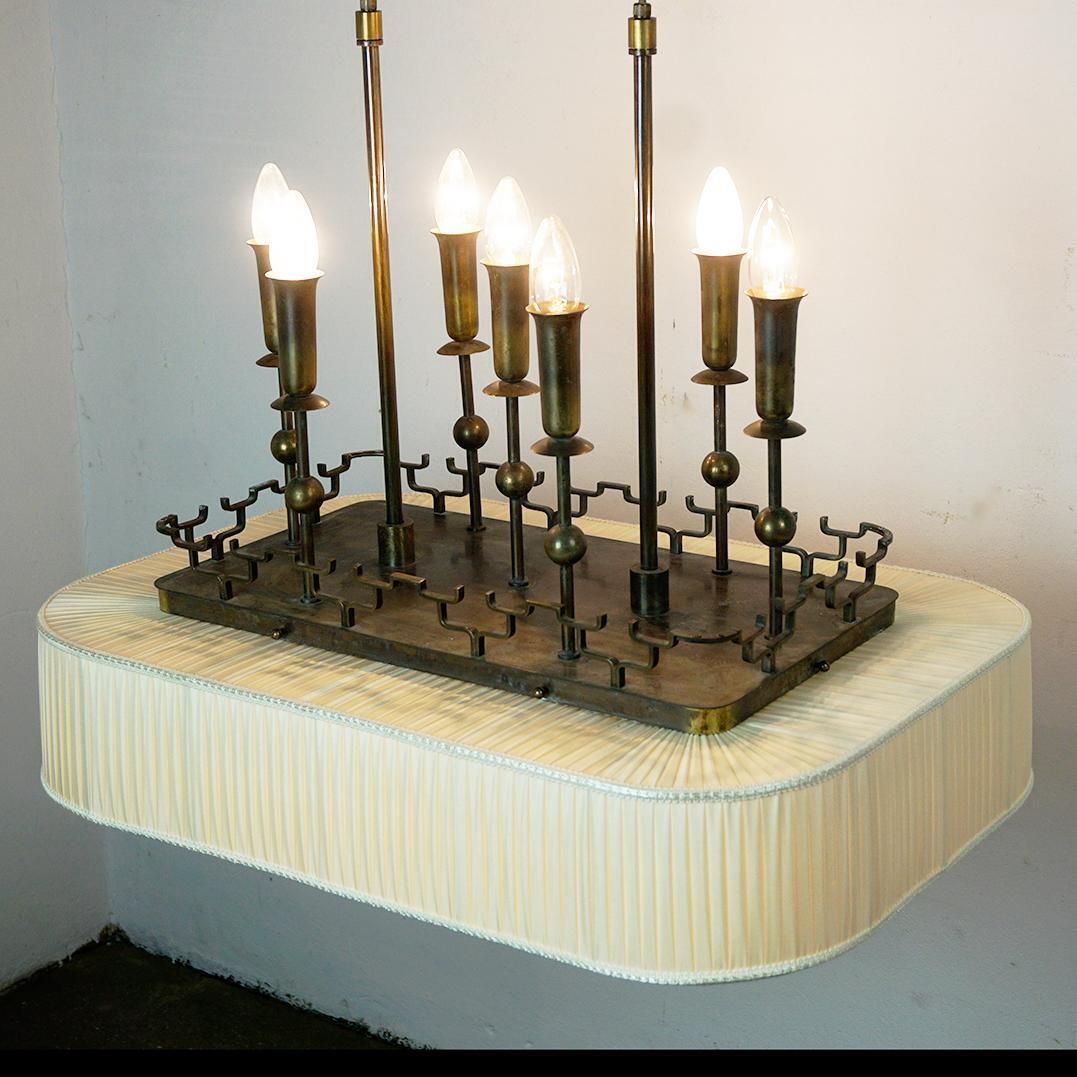 photo for sale Art Deco Brass And Glass Billard Or Snooker Chandelier