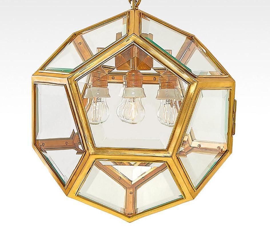 Austrian Art Nouveau Brass And Glass Dodekaeder Lamp By Adolf Loos photo furniture