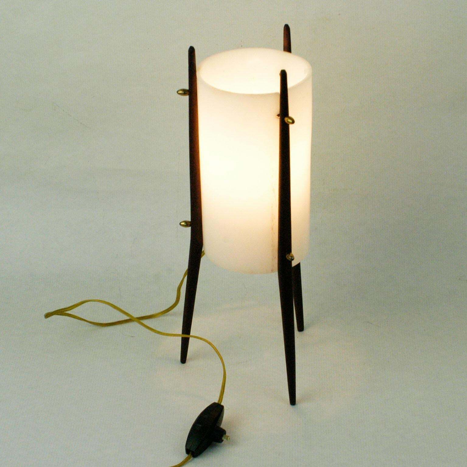 Italian Teak And White Perspec Table Lamp By Alfaplex Milano photo for sale