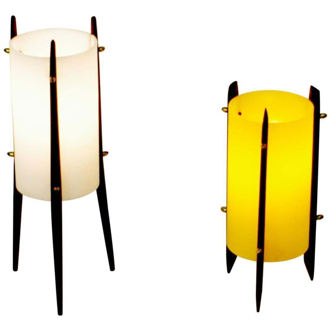 Italian Teak And White Perspec Table Lamp By Alfaplex Milano photo vinterior