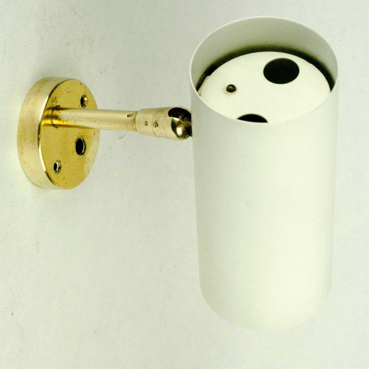 Austrian Midcentury Brass Wall Lamp With White Laquered Shade By J. T. Kalmar photo for sale