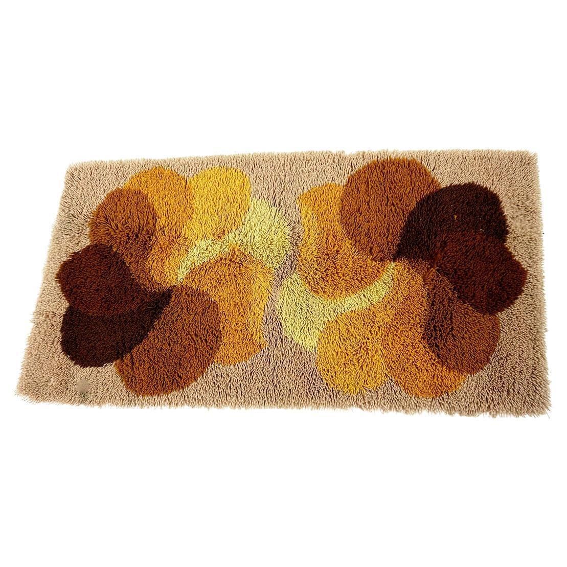 Vintage Brown And Yellow Flower Wool Rug By Desso, Netherlands, 1970s