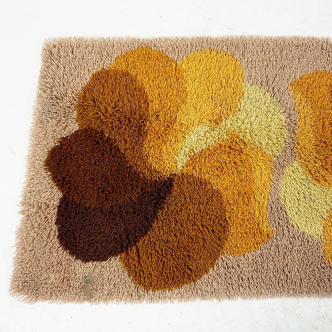 Vintage Brown And Yellow Flower Wool Rug By Desso, Netherlands, 1970s photo for sale