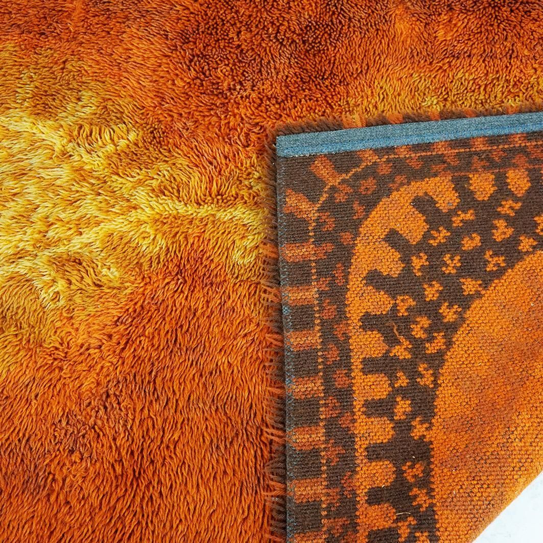 Scandinavian Modern Danish Orange And Yellow Wool Rya Rug photo vintage