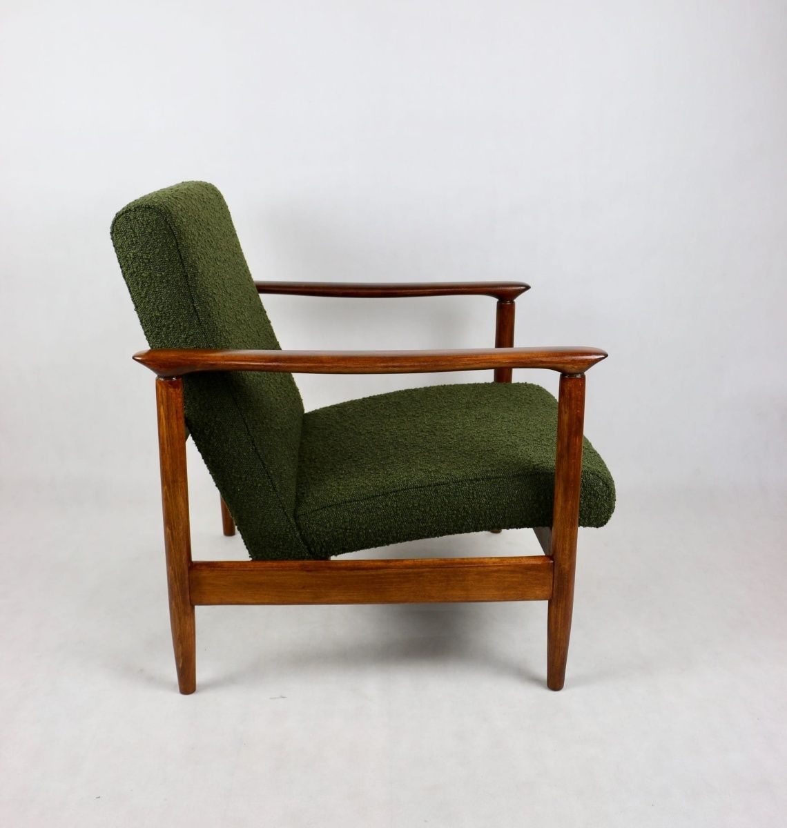 Gfm 142 Armchair, Designed By Edmund Homa From The 70s, Olive Green Boucle   2 Pieces Available photo for sale
