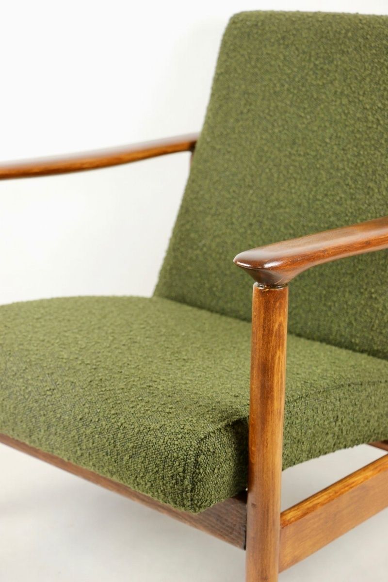Gfm 142 Armchair, Designed By Edmund Homa From The 70s, Olive Green Boucle   2 Pieces Available photo vintage