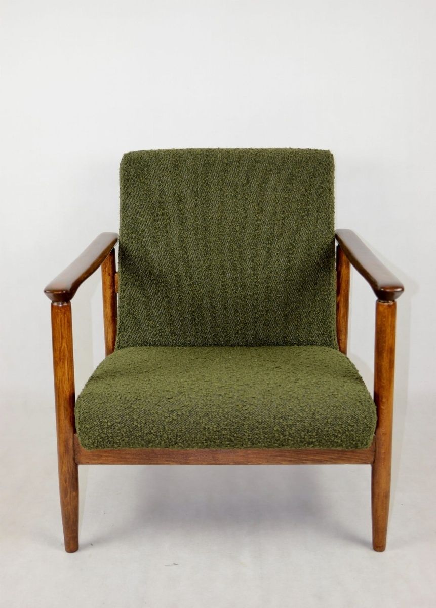 photo for sale Gfm 142 Armchair, Designed By Edmund Homa From The 70s, Olive Green Boucle   2 Pieces Available