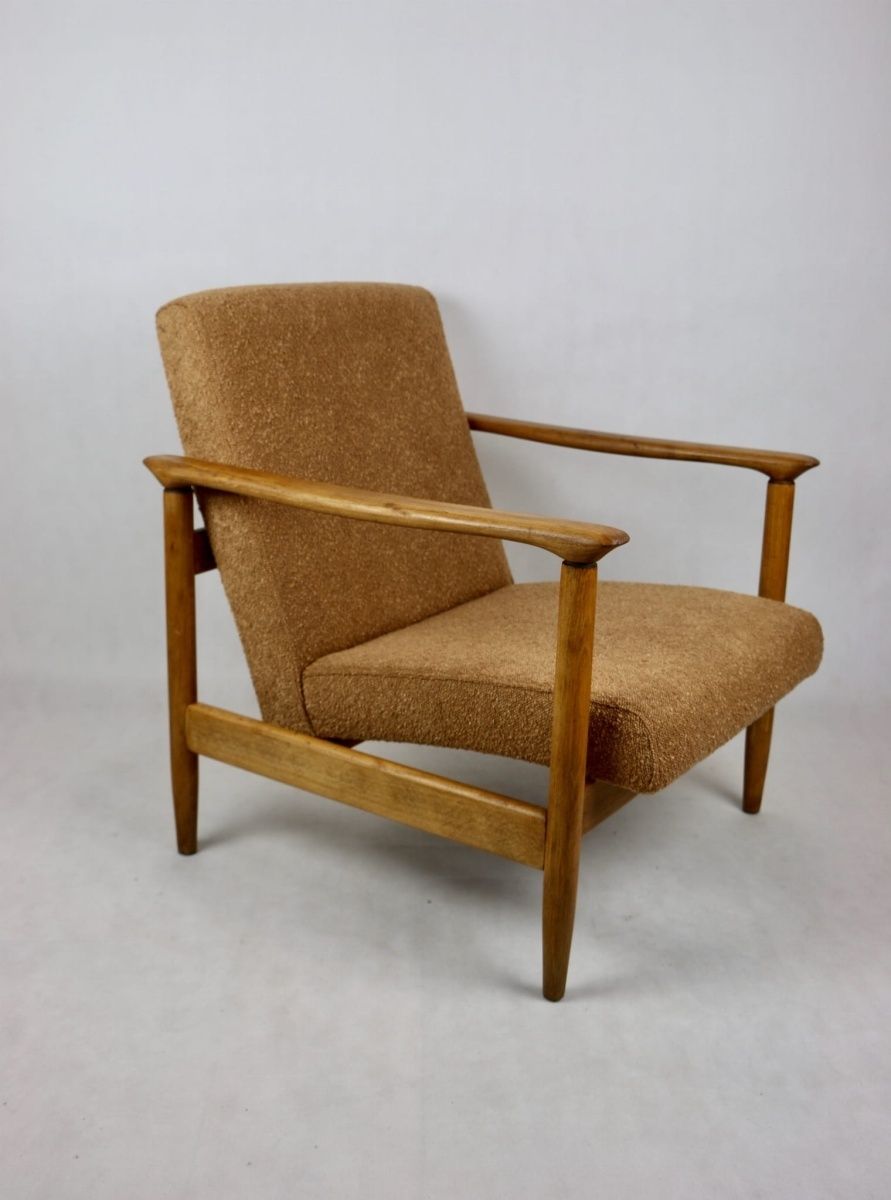 Gfm 142 Armchair, Designed By Edmund Homa From The 1970s, Coral   Gold Boucle