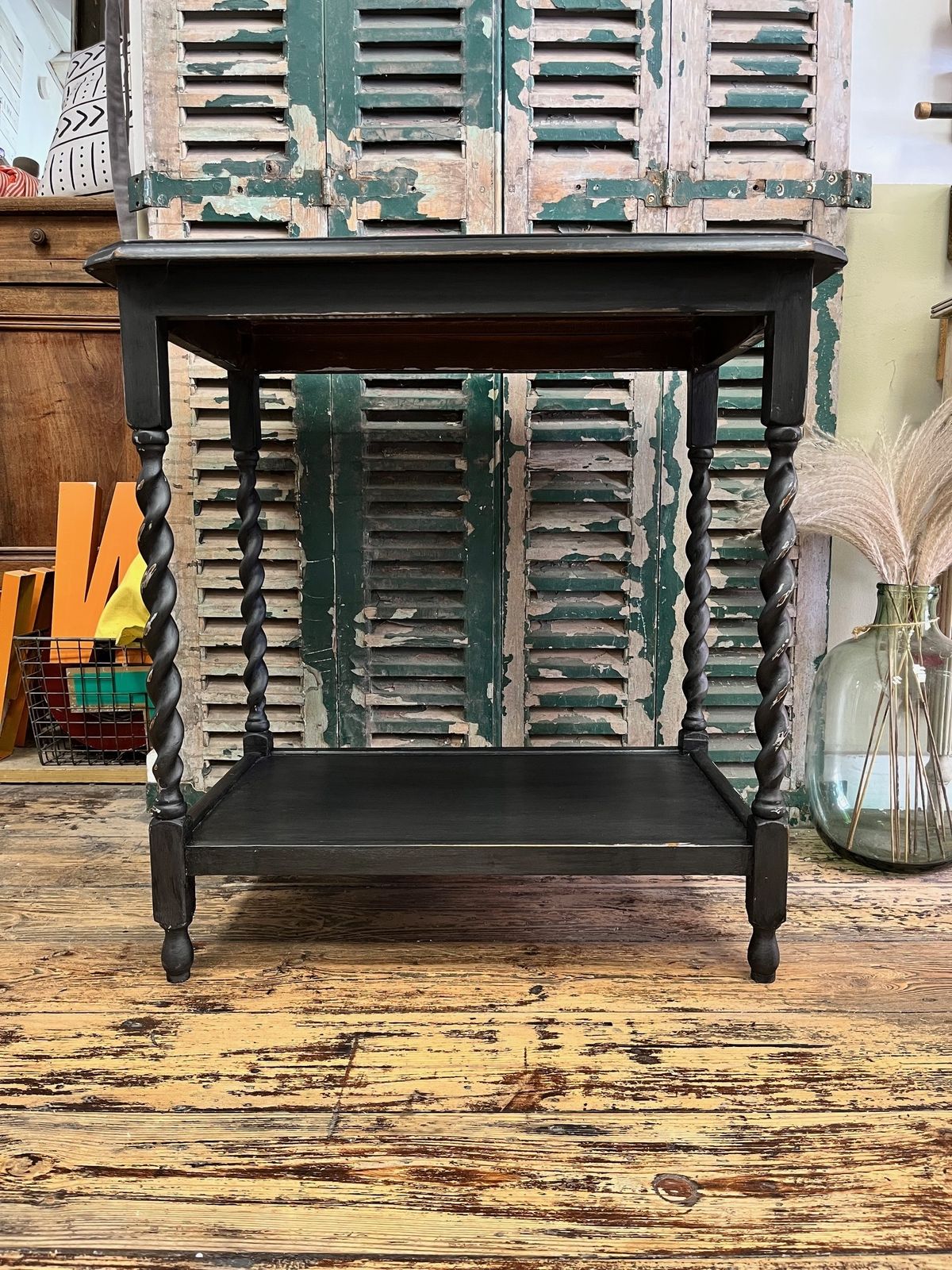 Hand Painted Distressed Black Hall Table photo furniture