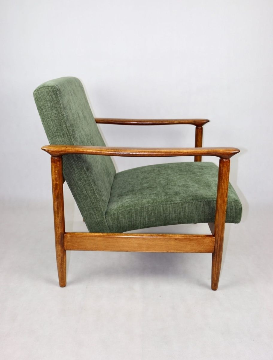 Gfm 142 Armchair, Designed By Edmund Homa From The 70s, Olive Green   Brown Wood   2 Pieces Available photo Furniture