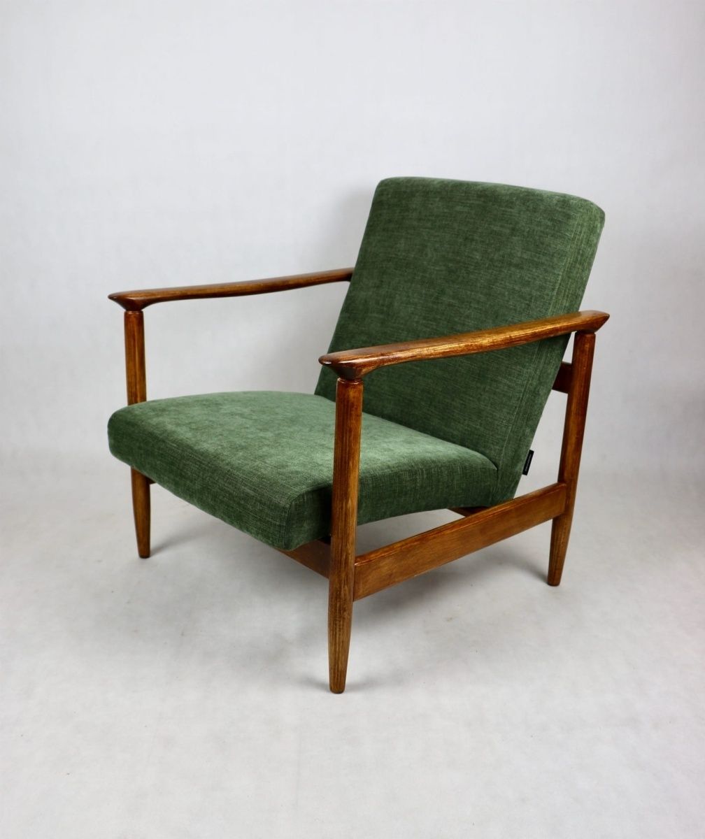 Furniture Gfm 142 Armchair, Designed By Edmund Homa From The 70s, Olive Green   Brown Wood   2 Pieces Available photo