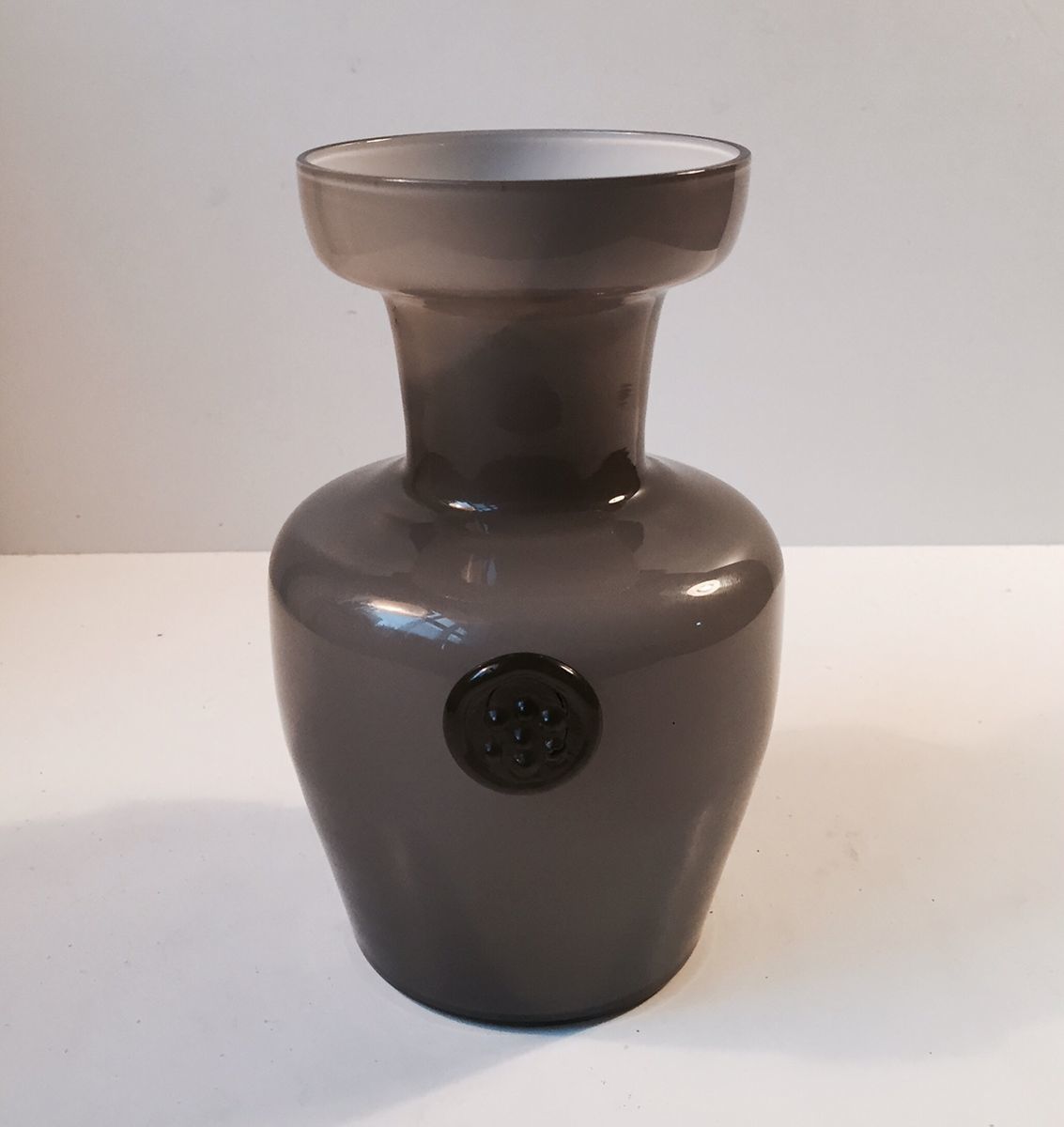 Italian Modernist Grey Cased Opaline Glass Vase From Empoli, 1970s