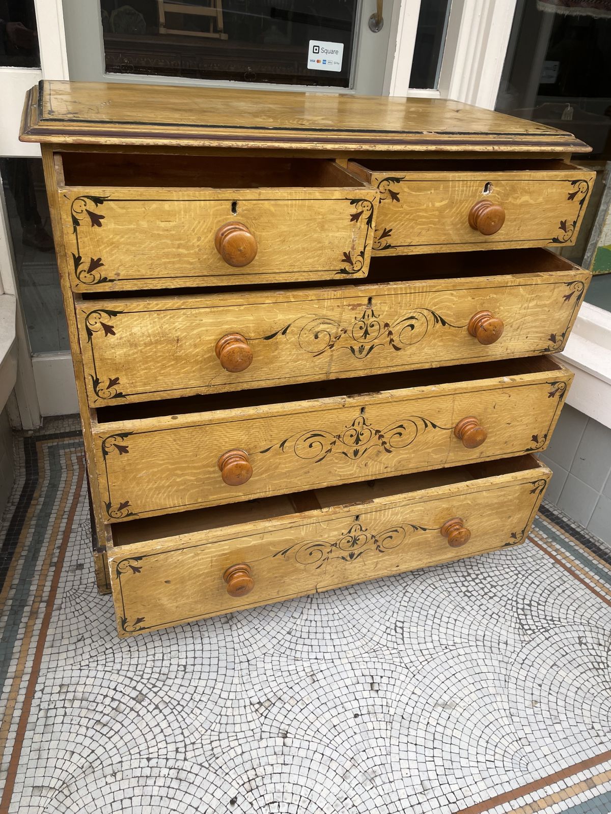 Victorian Pine Faux Wood Painted Chest Of Drawers photo for sale
