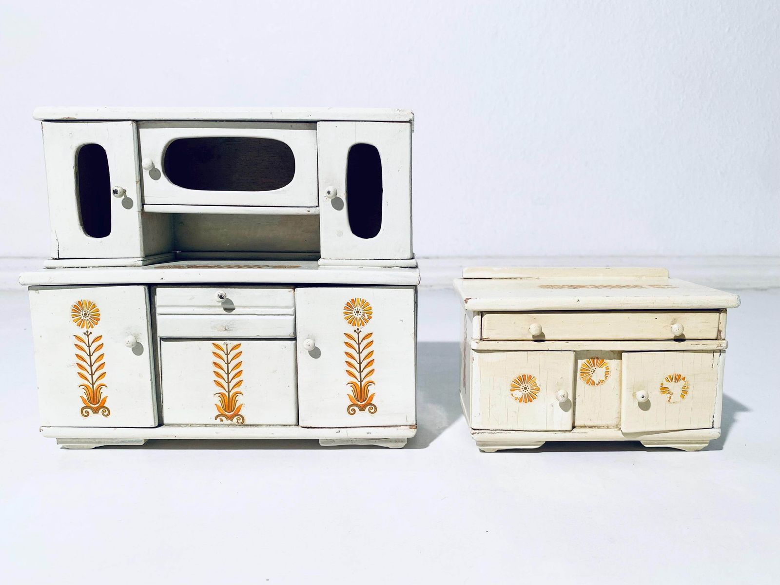 Vintage Wooden Doll Furniture Cupboard Table / 1930s 1940s Dollhouse Kitchen photo furniture