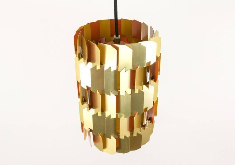 Midcentury Gold And Orange Facet Pendant By Louis Weisdorf For Lyfa, 1960s photo Lighting