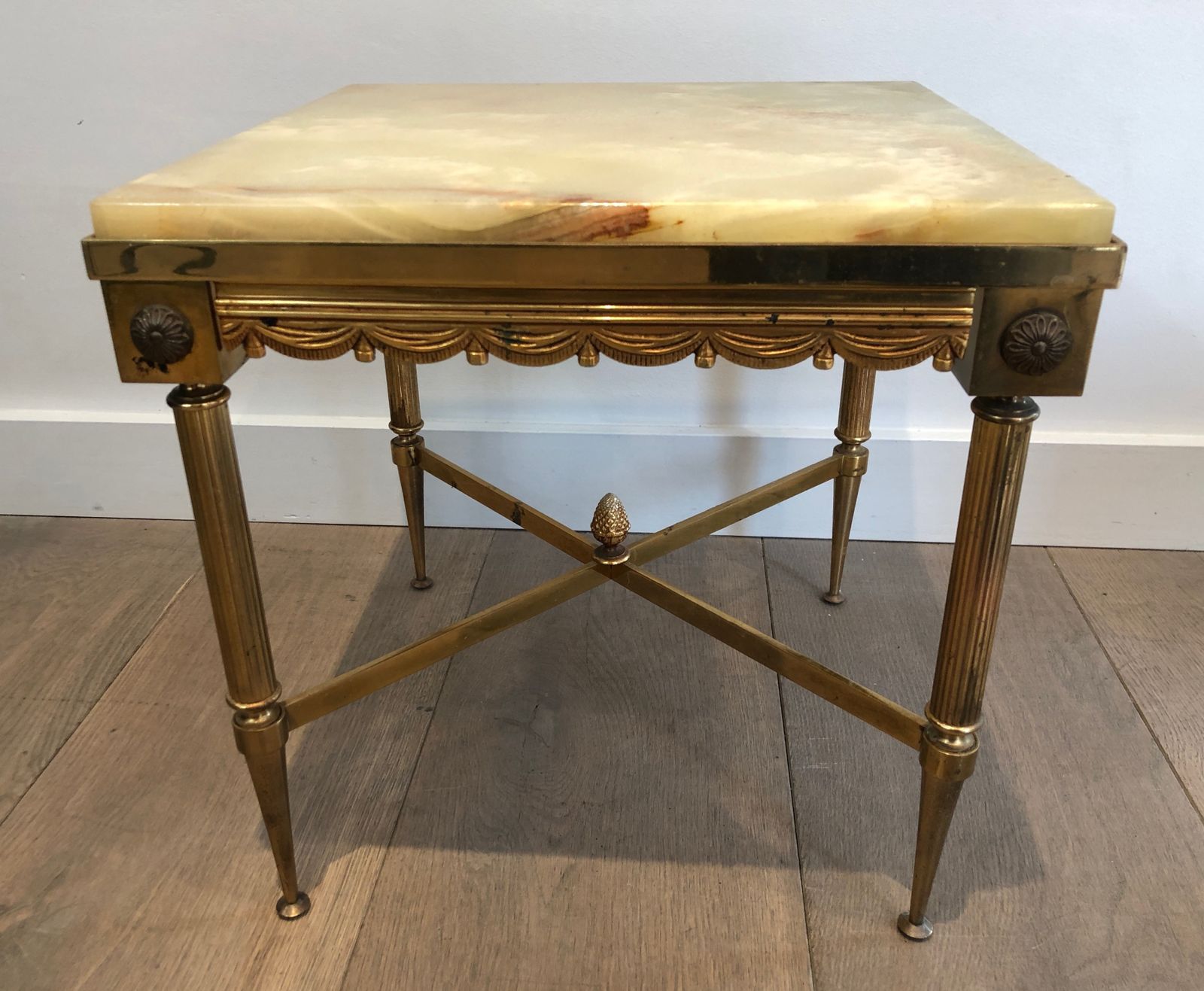Pair Of Neoclassical Style Square End Tables In Brass And Onyx Top In The Style Of Maison Jansen photo vintage