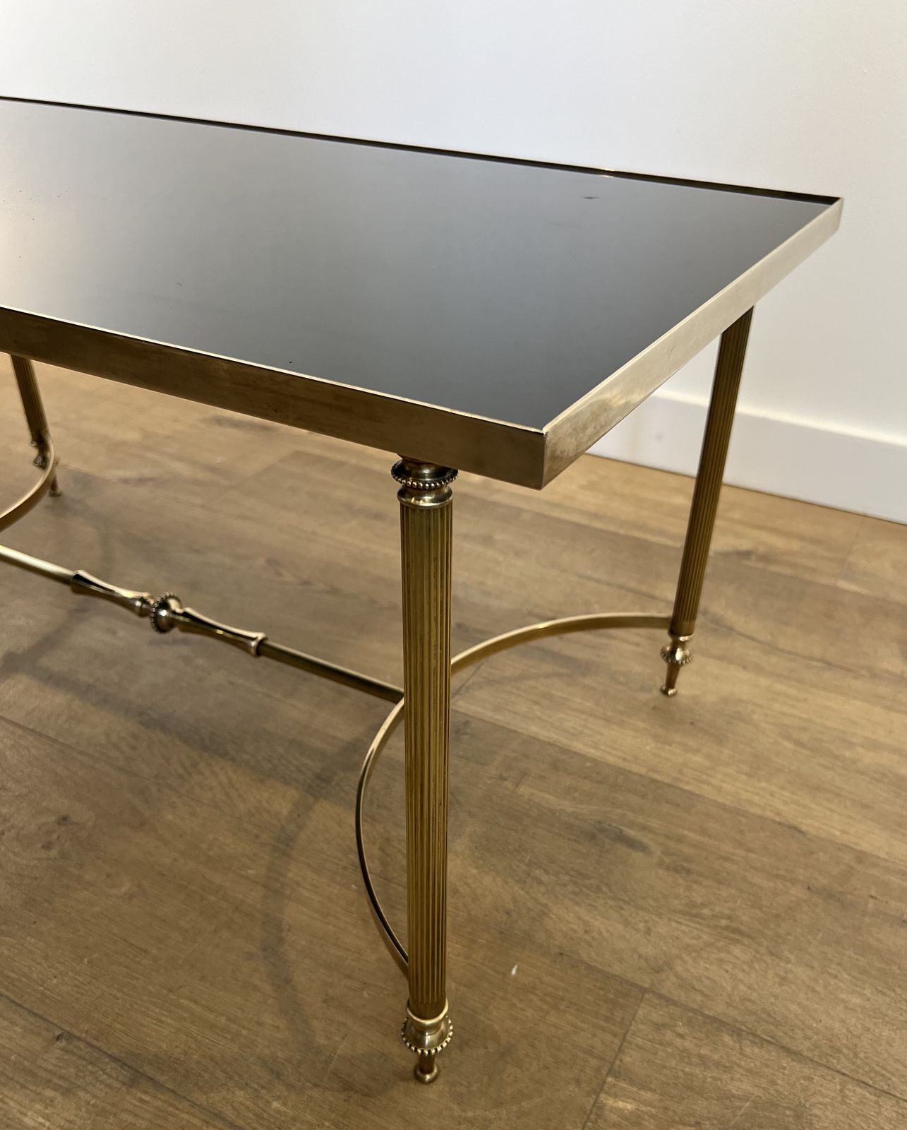 Brass And Black Lacquered Glass Coffee Table From Maison Jansen photo vintage