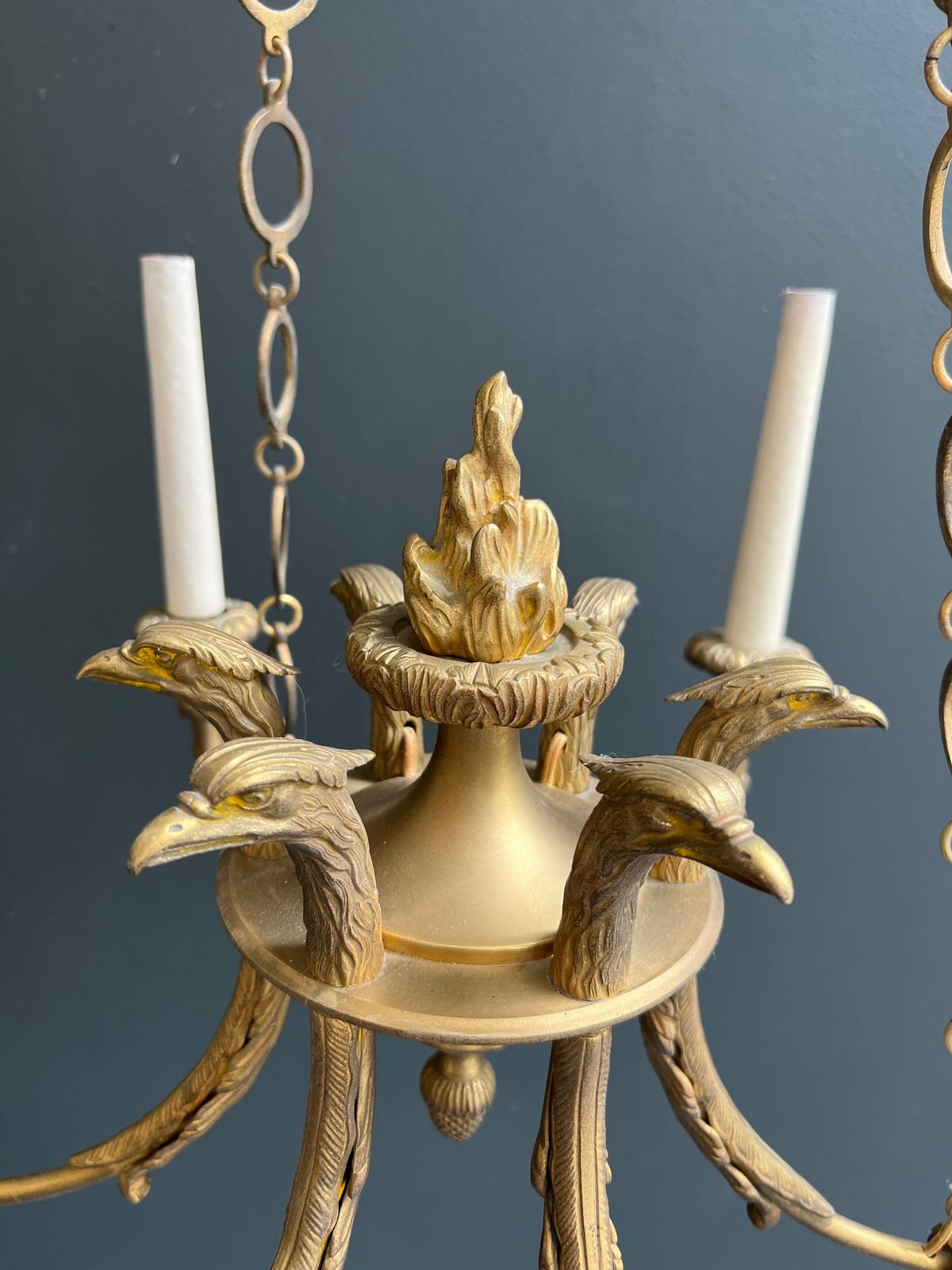 Empire Style Bronze Chandelier With Golden Eagle Heads And Flame photo buy
