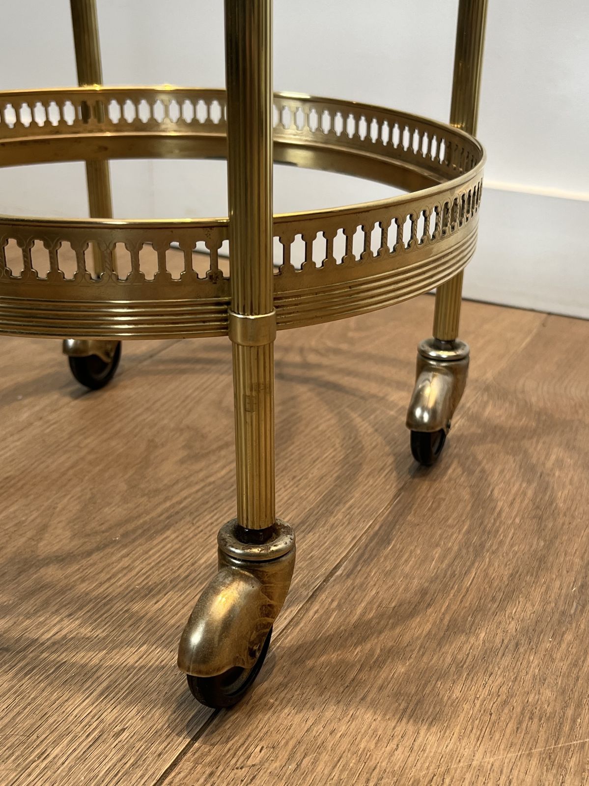 Furniture Pair Of Round Rolling Tables With Removable Top Trays From Maison Jansen photo