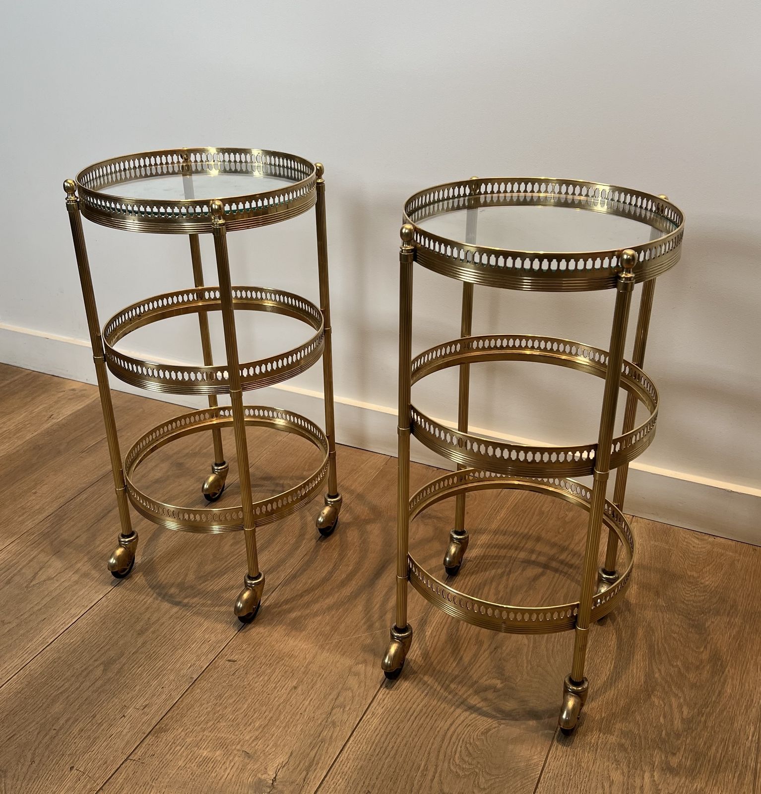 2500.0 Pair Of Round Rolling Tables With Removable Top Trays From Maison Jansen photo