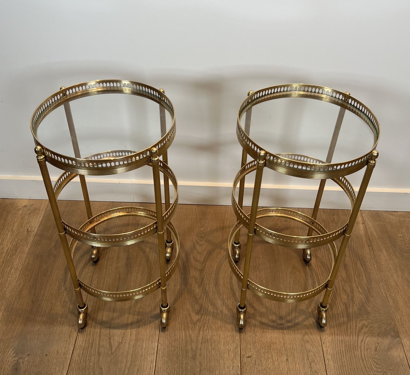 photo vinterior Pair Of Round Rolling Tables With Removable Top Trays From Maison Jansen